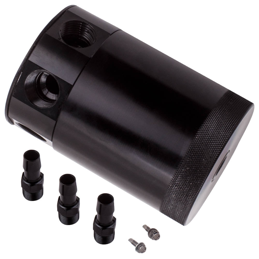 Universal Auto Racing Baffled 3-Port Oil Catch Can/Tank/Air-Oil Separator Kit