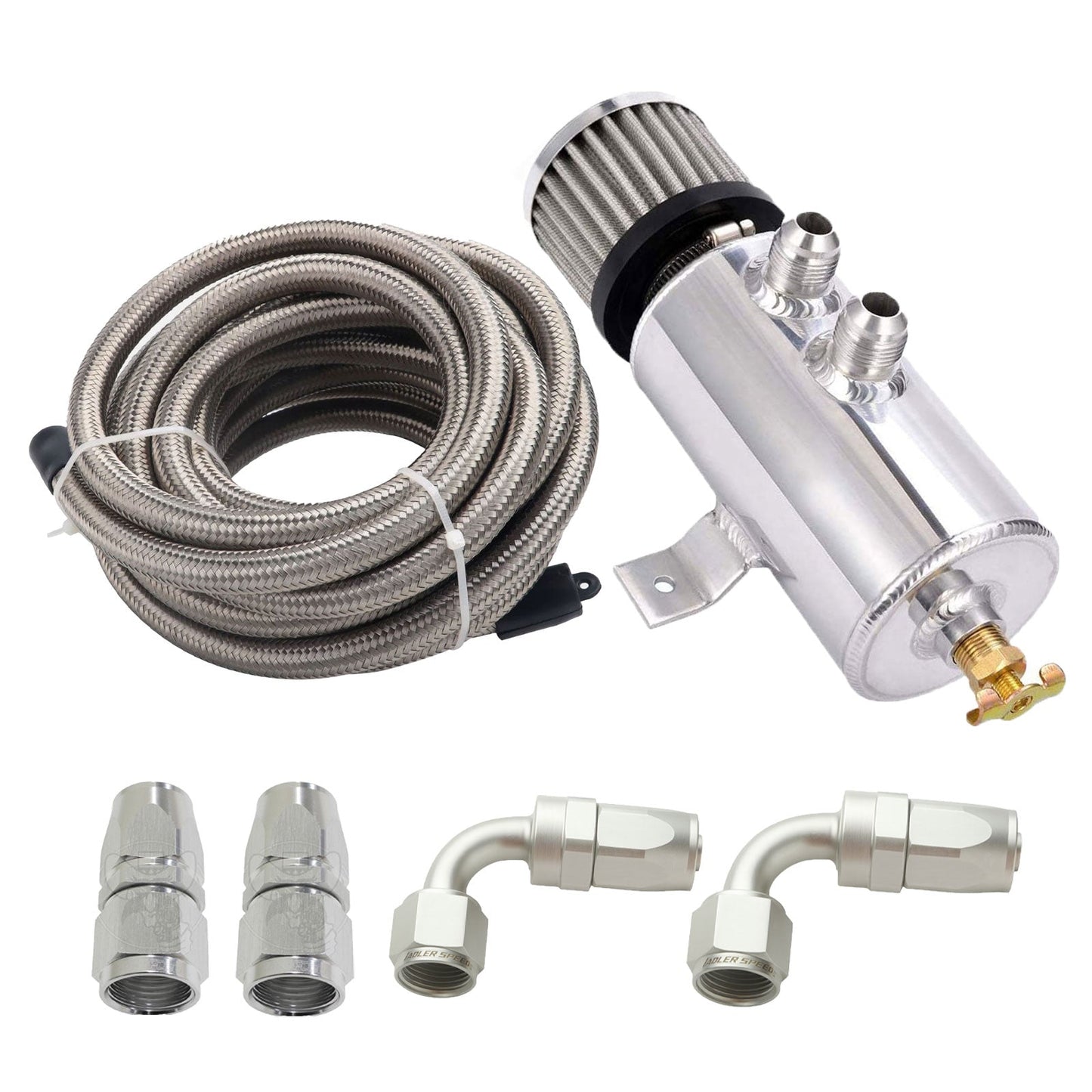 Universal Performance Oil Catch Can 2 Port -10AN Breather 750mL Baffle Tank 5 FT