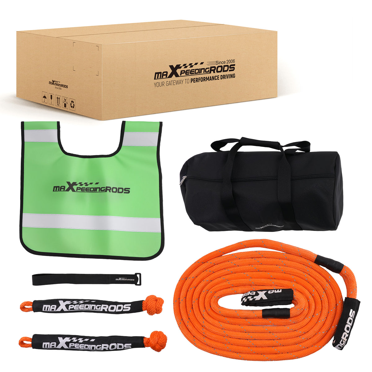 1in x 30ft Kinetic Recovery Rope 30864lbs W/ Winch damper + 2*Soft Shackles