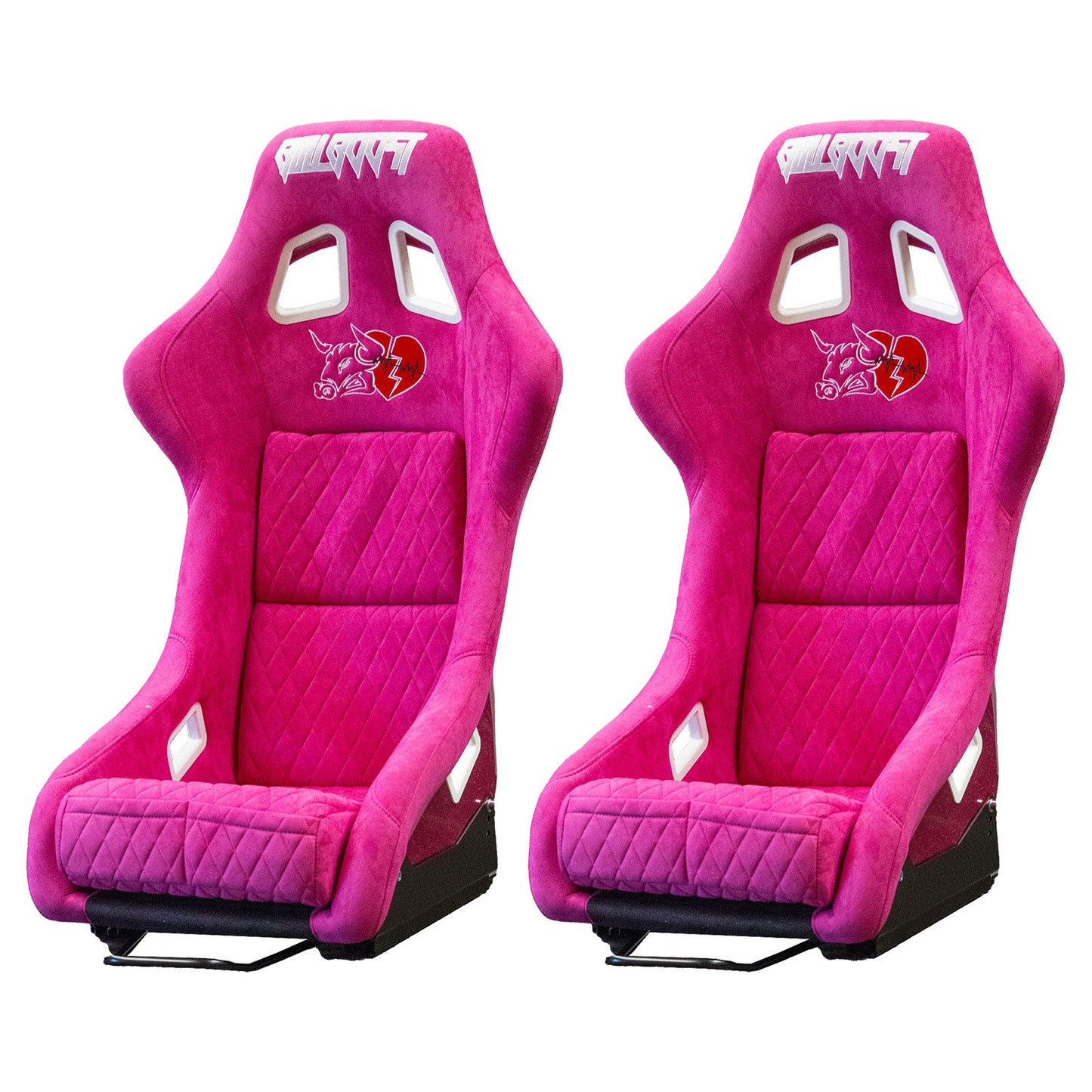 Pink Bull Boost Adjustable Racing Lowered Heartbreak Bucket Seat with Slider Rails