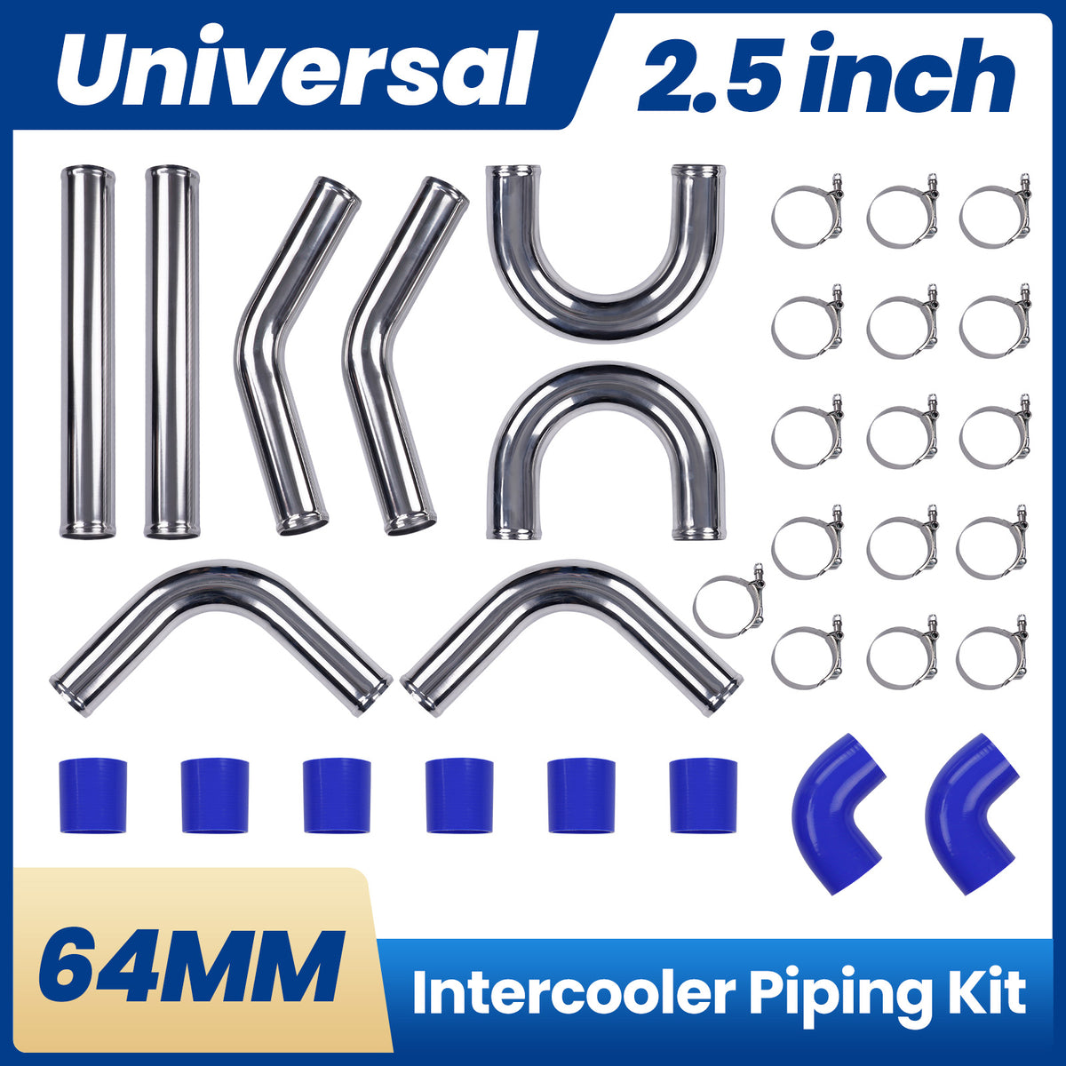 2.5 inch Intercooler Kit Universal Aluminum Pipe Piping Mandrel Bent Turbo Silicone