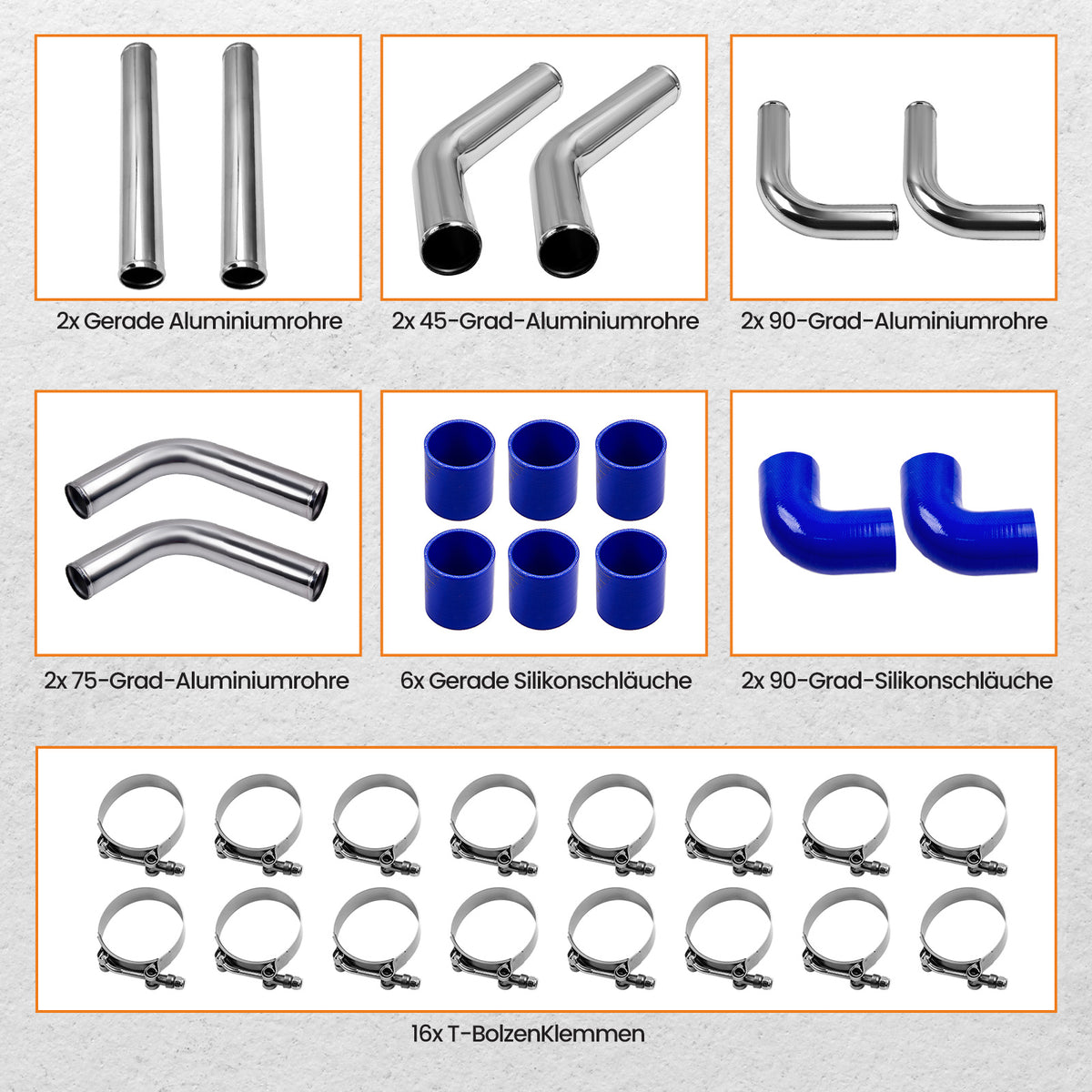 2.5 inch Universal Aluminum Intercooler Turbo Piping pipe Kit+ Silicone+Clamp
