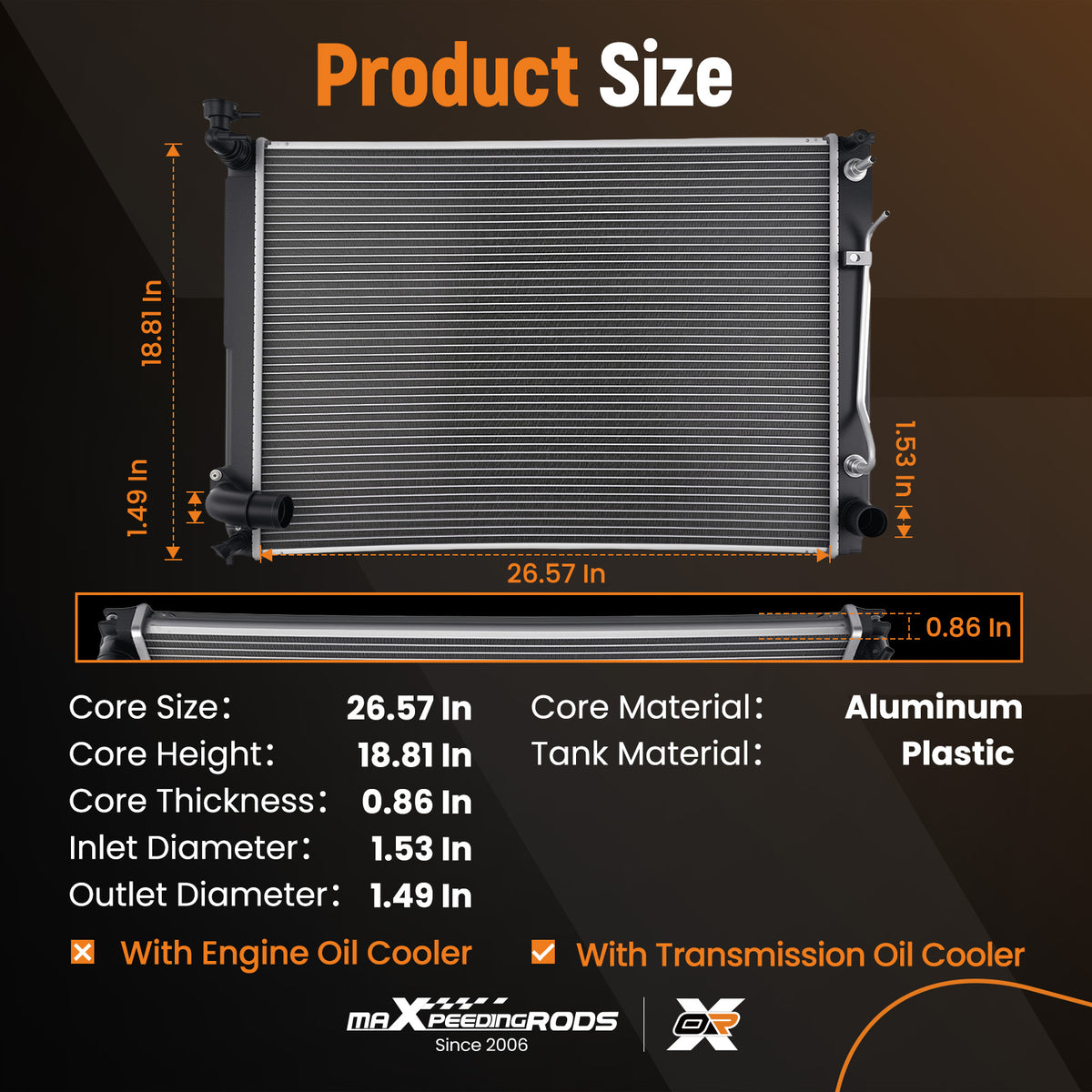 Aluminum Coolant Radiator compatible For Toyota Sienna 2007-2010 160410P200 3638