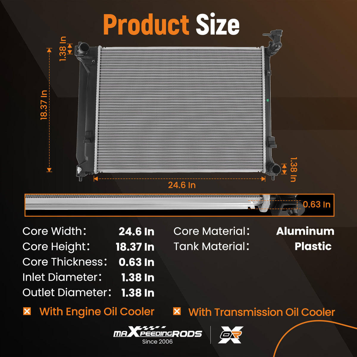 Aluminum Core Radiator compatible For Hyundai Sonata 2.4L 2219472 8013457 2015 - 2019