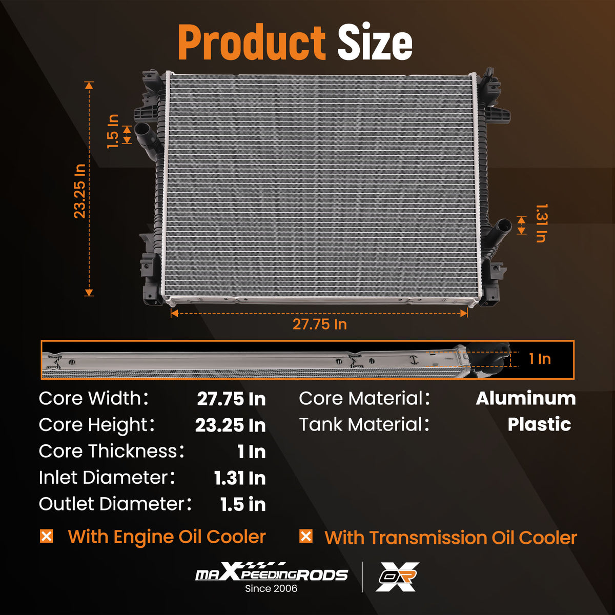 Aluminum Radiator compatible For Ford Edge 2015-2018 compatible For Lincoln Nautilus 2019-2020  2.7L 2.0L