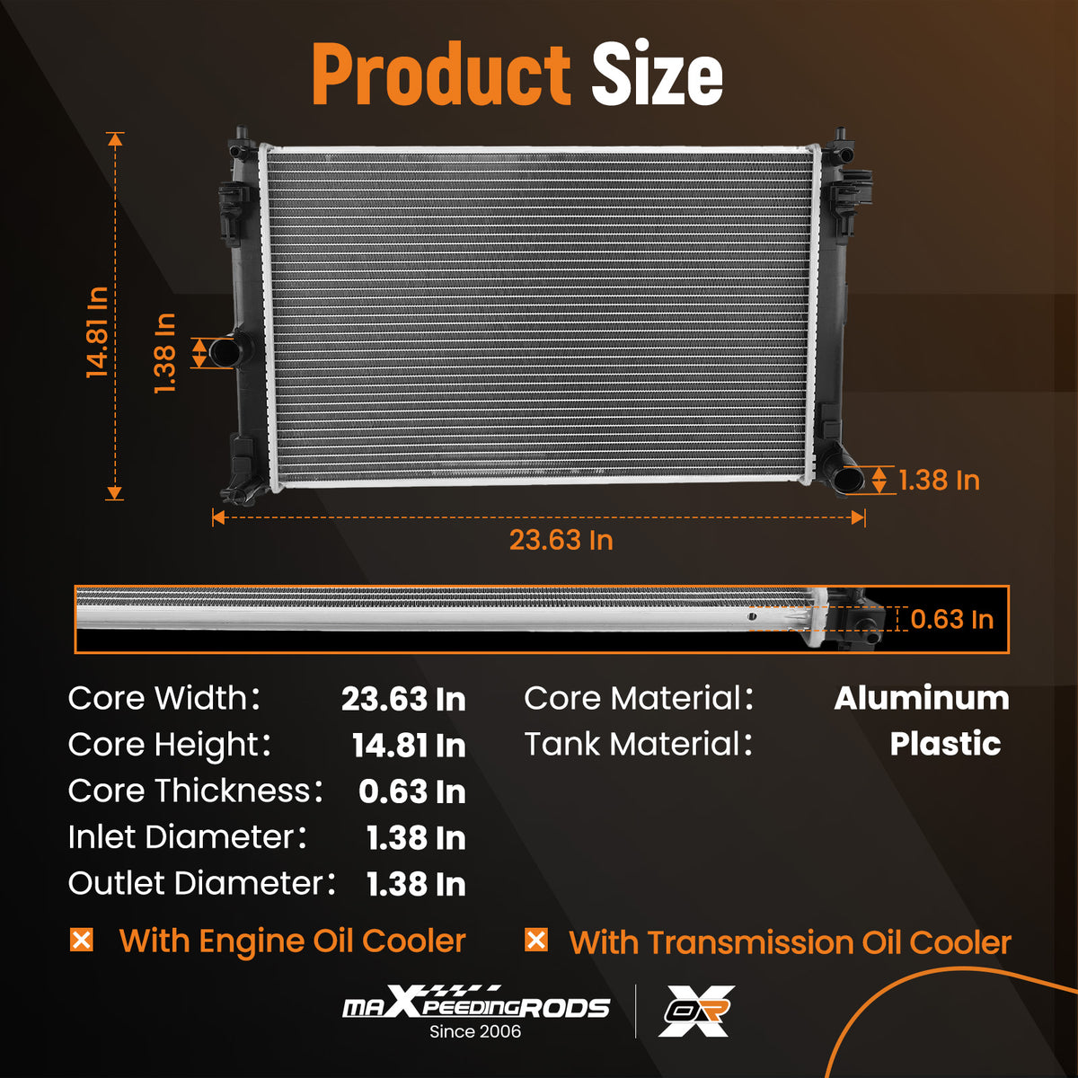 Aluminum Radiator compatible For Toyota C-HR 2018-2022 164000T350 Direct Fit MT Crossflow