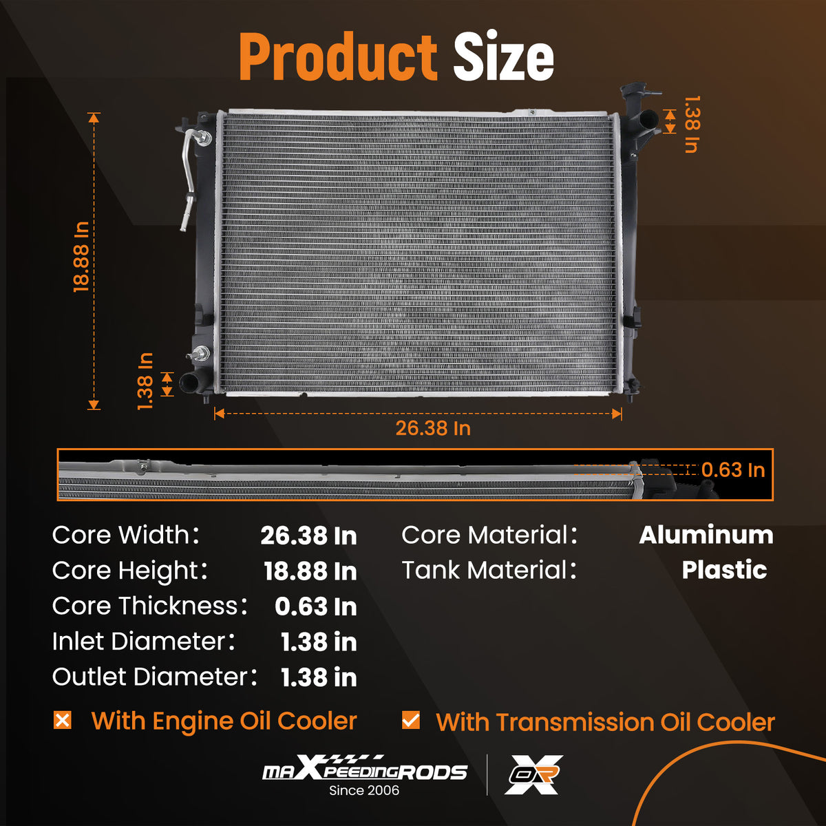 Engine Radiator compatible For Hyundai Santa Fe compatible For Kia Sorento 2010-2019 RAD13194