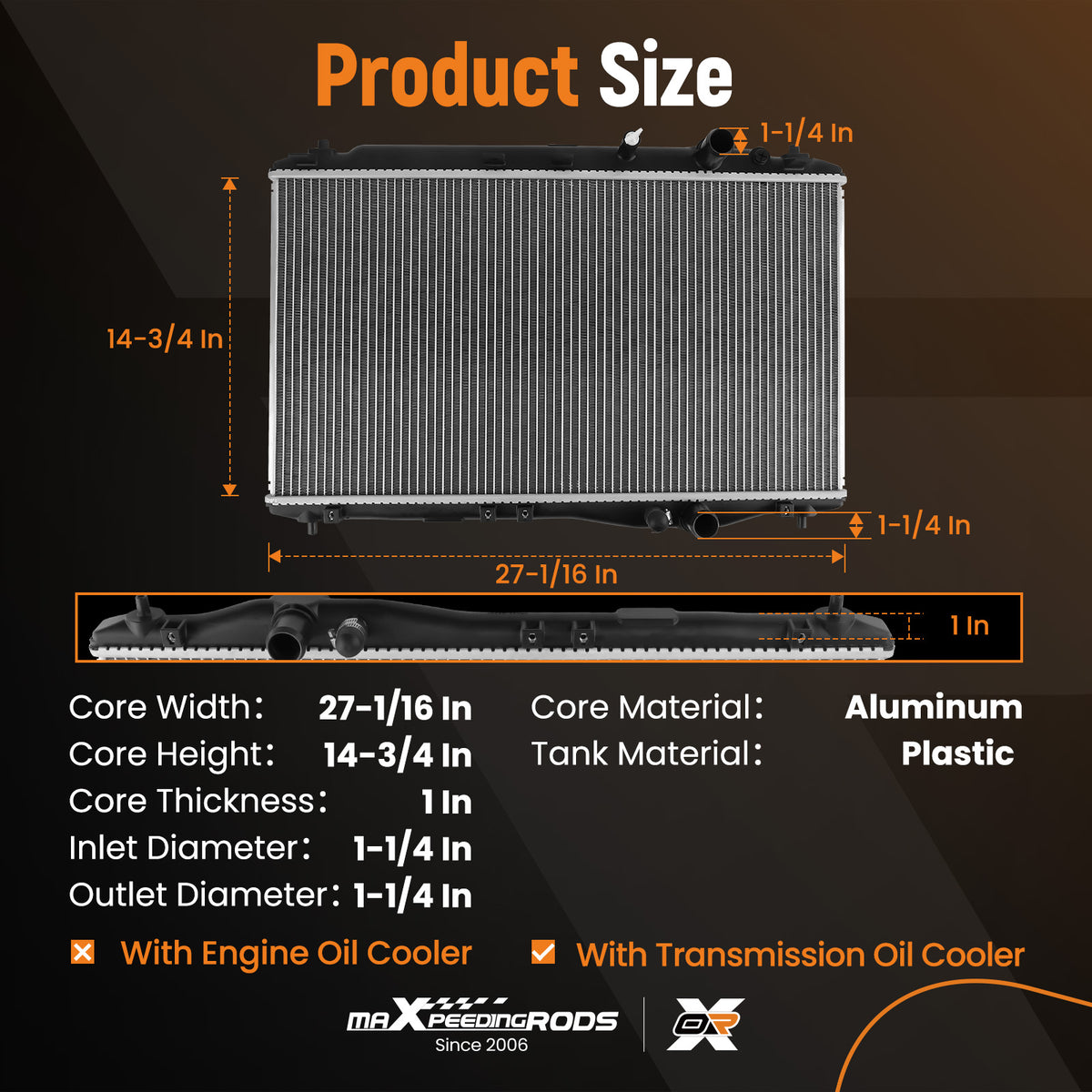 Aluminum Radiator compatible For Acura ILX 2016-20222.4L CU13537 DPI13537 19010R4HA02