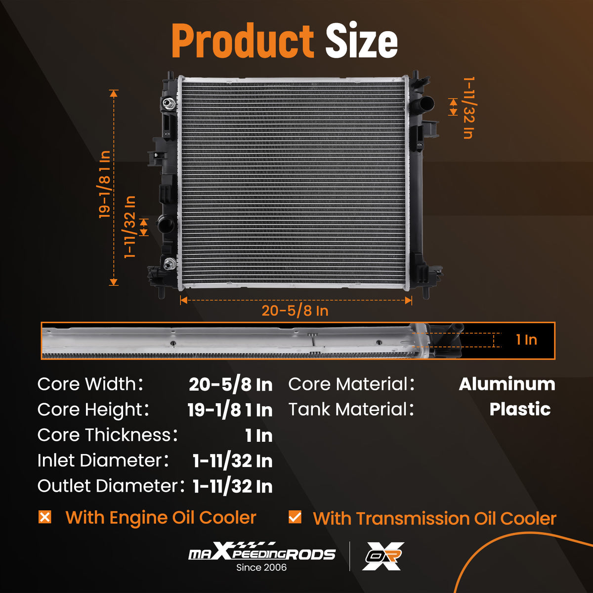 Aluminum Cooling Radiator compatible For Chevrolet Camaro 2016-2020  GM3010586 AT/MT