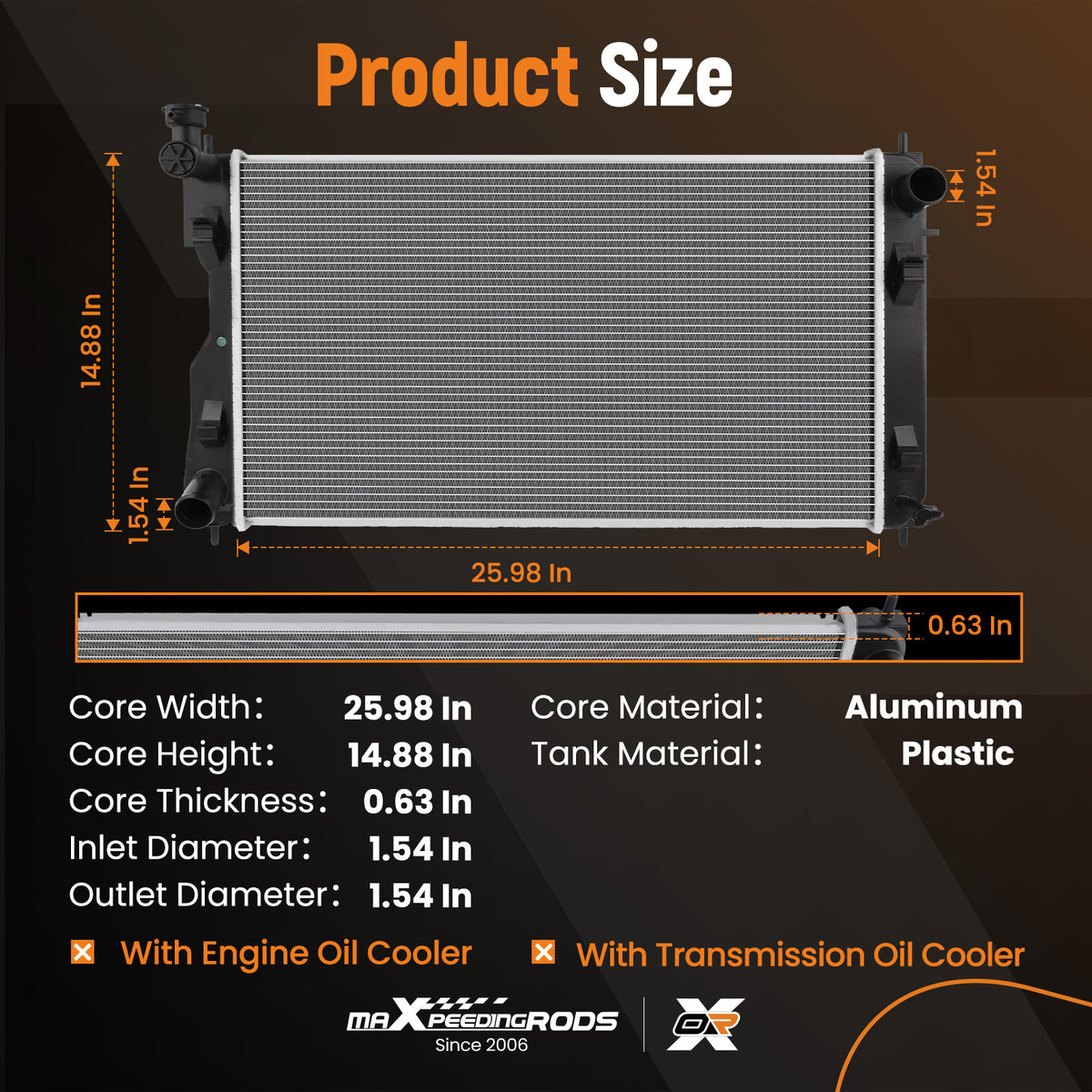 Aluminum Core Radiator compatible For Subaru Impreza 2017-2023 CU13748 13748 SU3010666