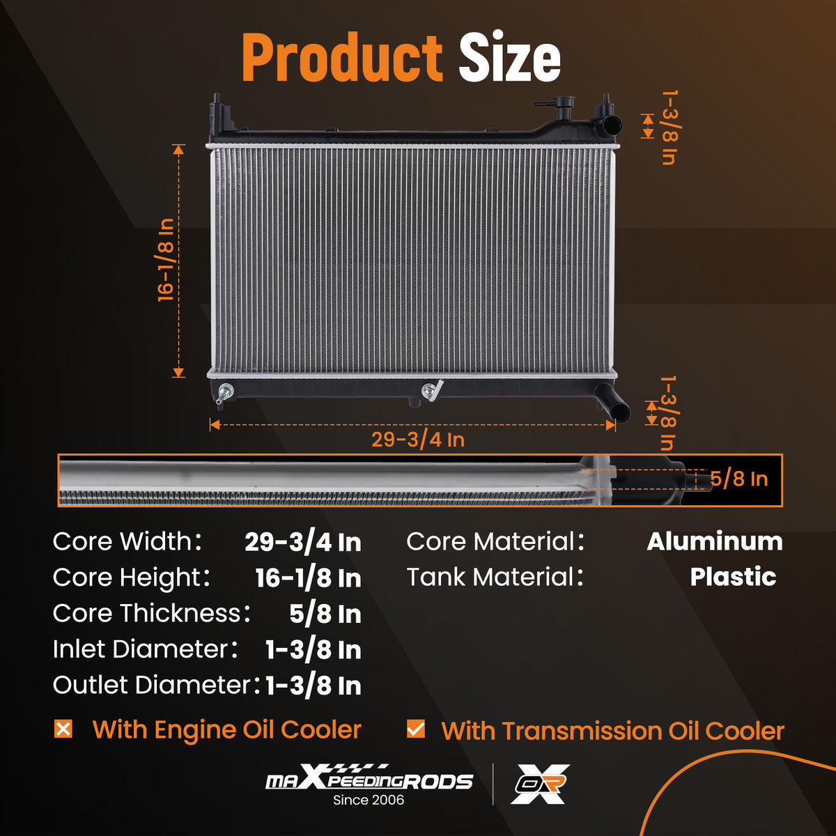 Aluminum Core Radiator compatible For Nissan Murano 3.5L 2015-2021  PR13532A Direct Fit