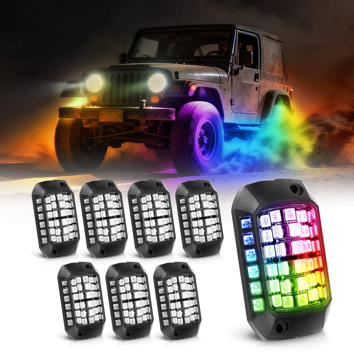 8 Pods RGB LED Rock Lights For Car Truck SUV ATV UTV compatible For Jeep Waterproof 12V DC