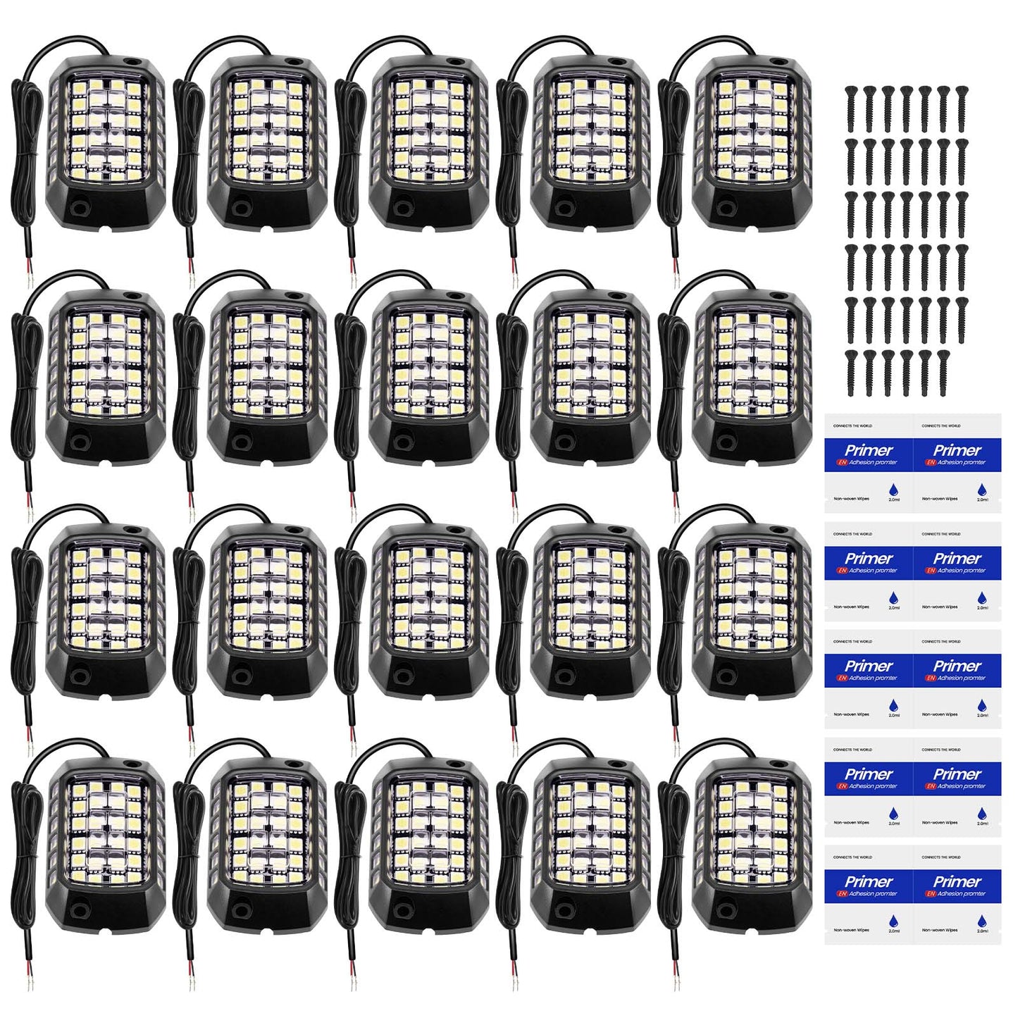 20PC Rock Lights compatible For Jeep Truck SUV ATV UTV compatible For White LED 6000K Waterproof 12V Kit