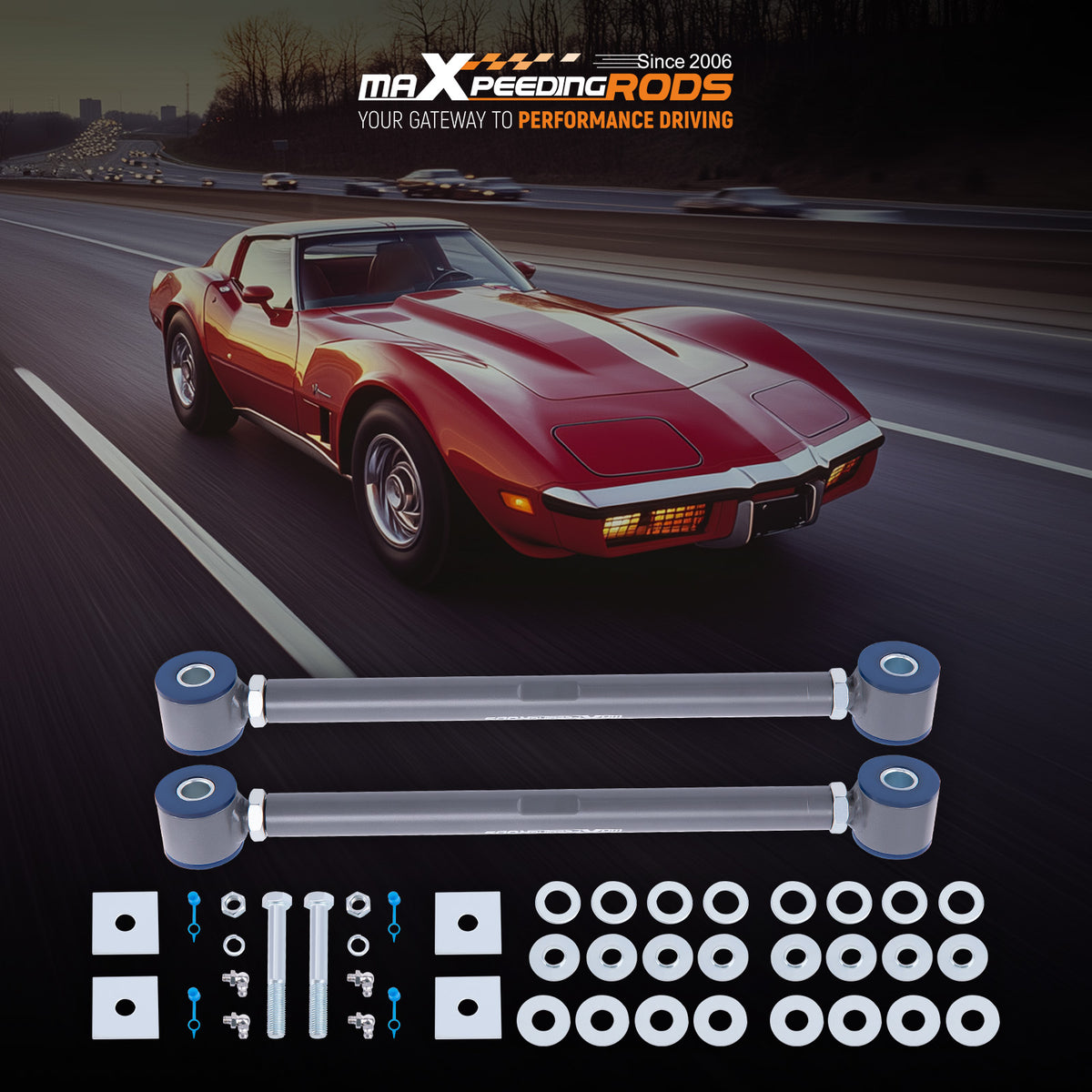 Adjustable Rear Strut Rods w/ Polyurethane Bushings compatible For Chevy Corvette 1963-1979