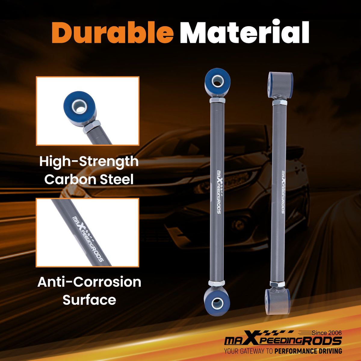 Adjustable Rear Strut Rods w/ Polyurethane Bushings compatible For Chevy Corvette 1963-1979