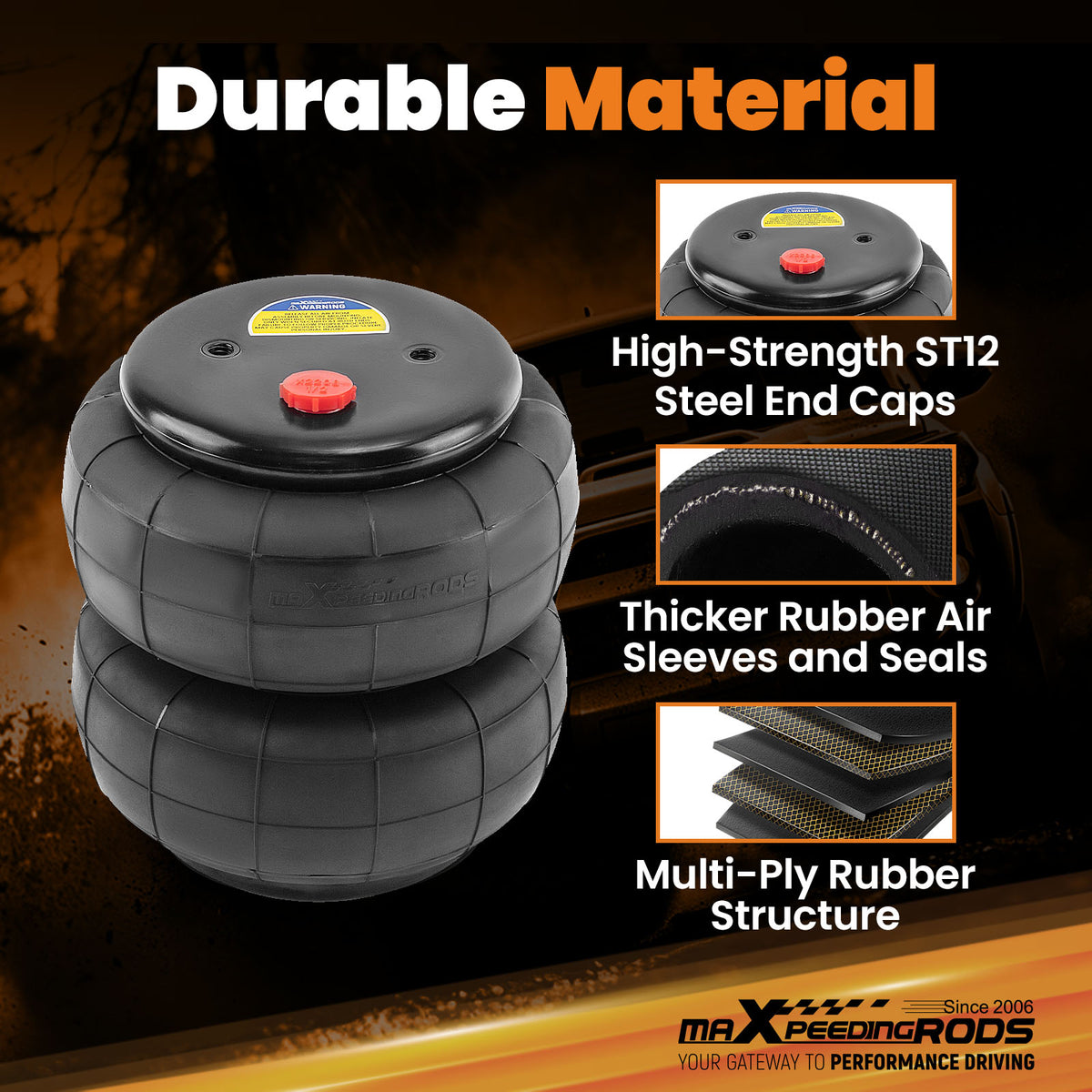 2x Universal Air Spring D2600 Bag 2600lbs compatible For GMC Silverado Compatible For Sierra 1500 SUV