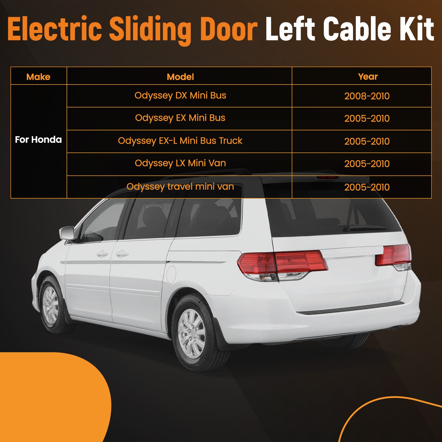 Left Power Sliding Door Cable Assembly Set w/o Motor compatible for Honda Odyssey 05-2010