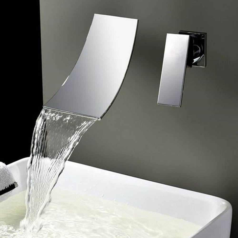 Wall Mount Bathroom Sink Faucet Waterfall Spout Tub Modern Chrome Mixer Tap