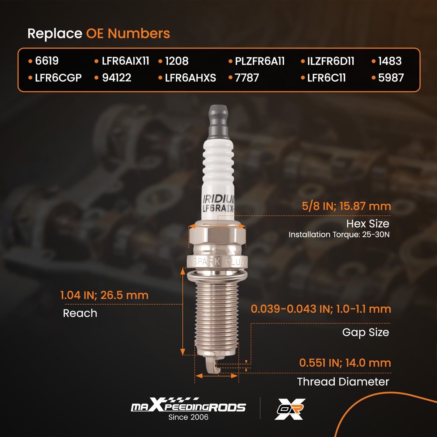 Iridium Spark Plug compatible for BMW 128i 328i 528i X3 X5 Z4 2006-2010 LFR6AIX-11 6619