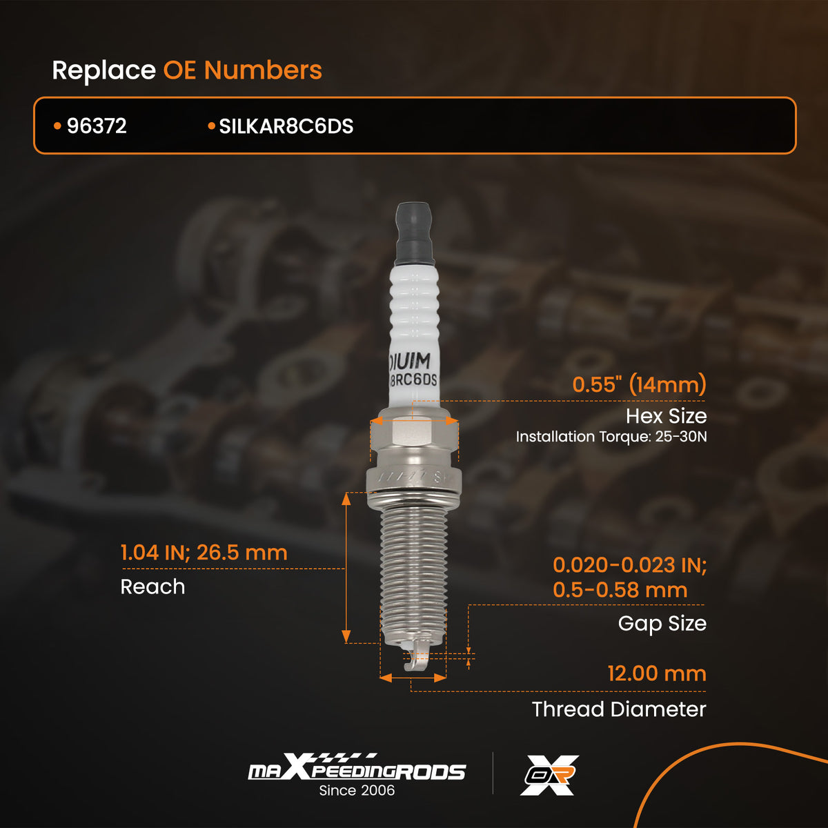 6Pack Spark Plugs compatible For Maserati Ghibli Quattroporte V6 3.0L SILKAR8C6DS