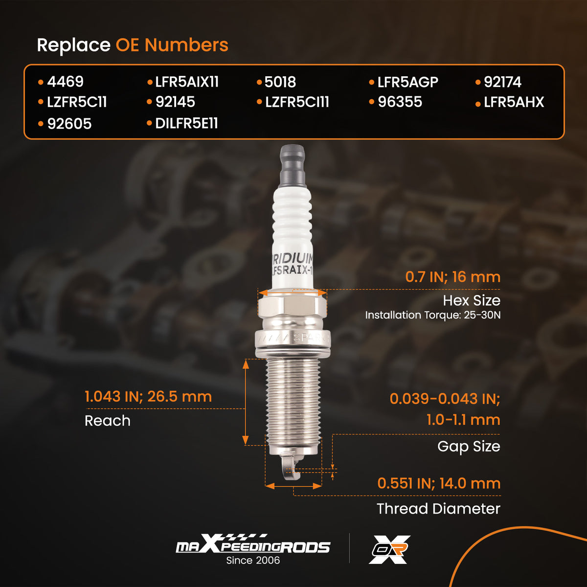 8pc Iridium Spark Plugs compatible For Chrysler 300 5.7L 2009-2020  4469 LFR5AIX-11