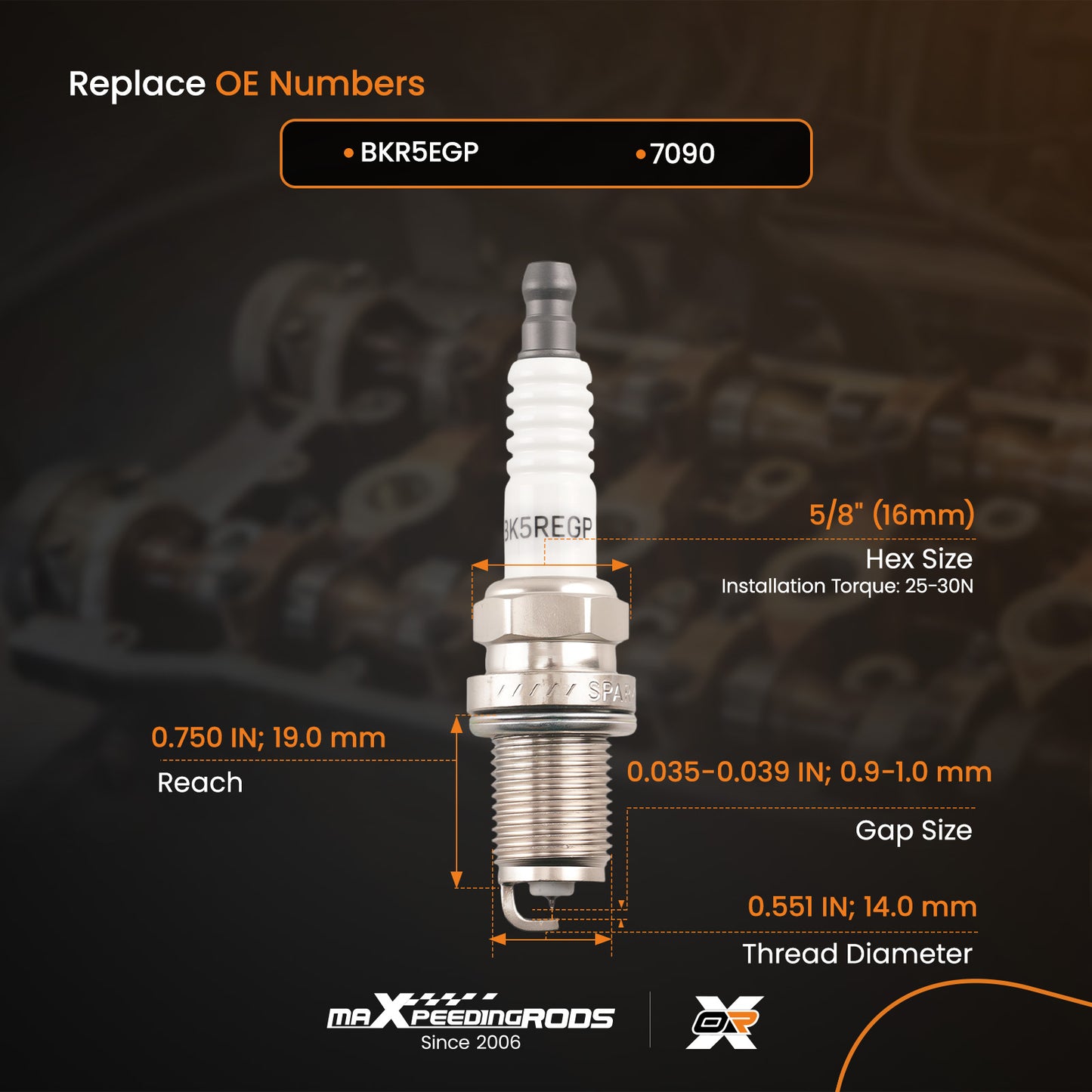 4Pcs Iridium Spark Plugs compatible for Toyota Corolla 1.8L 2.4L BKR5EGP 7090