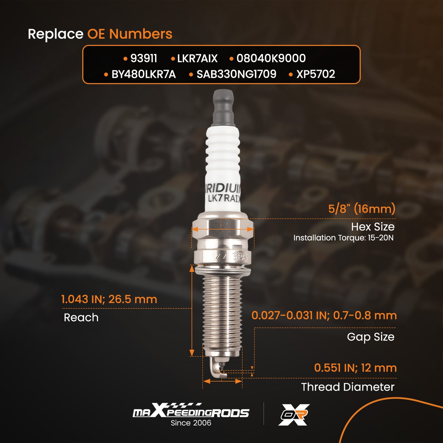 6PC Iridium Spark Plugs compatible for Mercedes-Benz C300 W204 2008-2012 V6 3.0L 93911