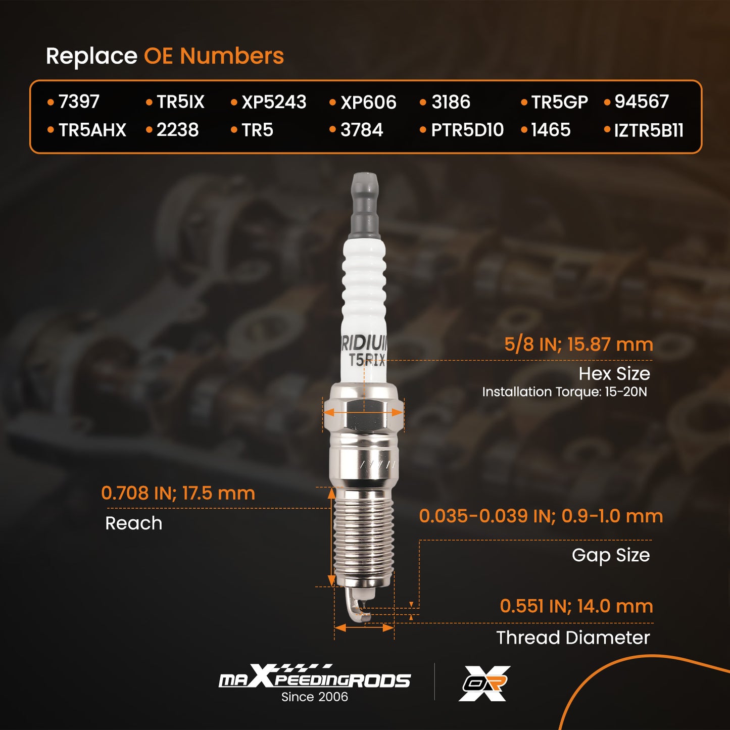 Iridium Spark Plugs compatible for Buick Riviera V6 3.8L 1986-1987 TR5IX Set of 6
