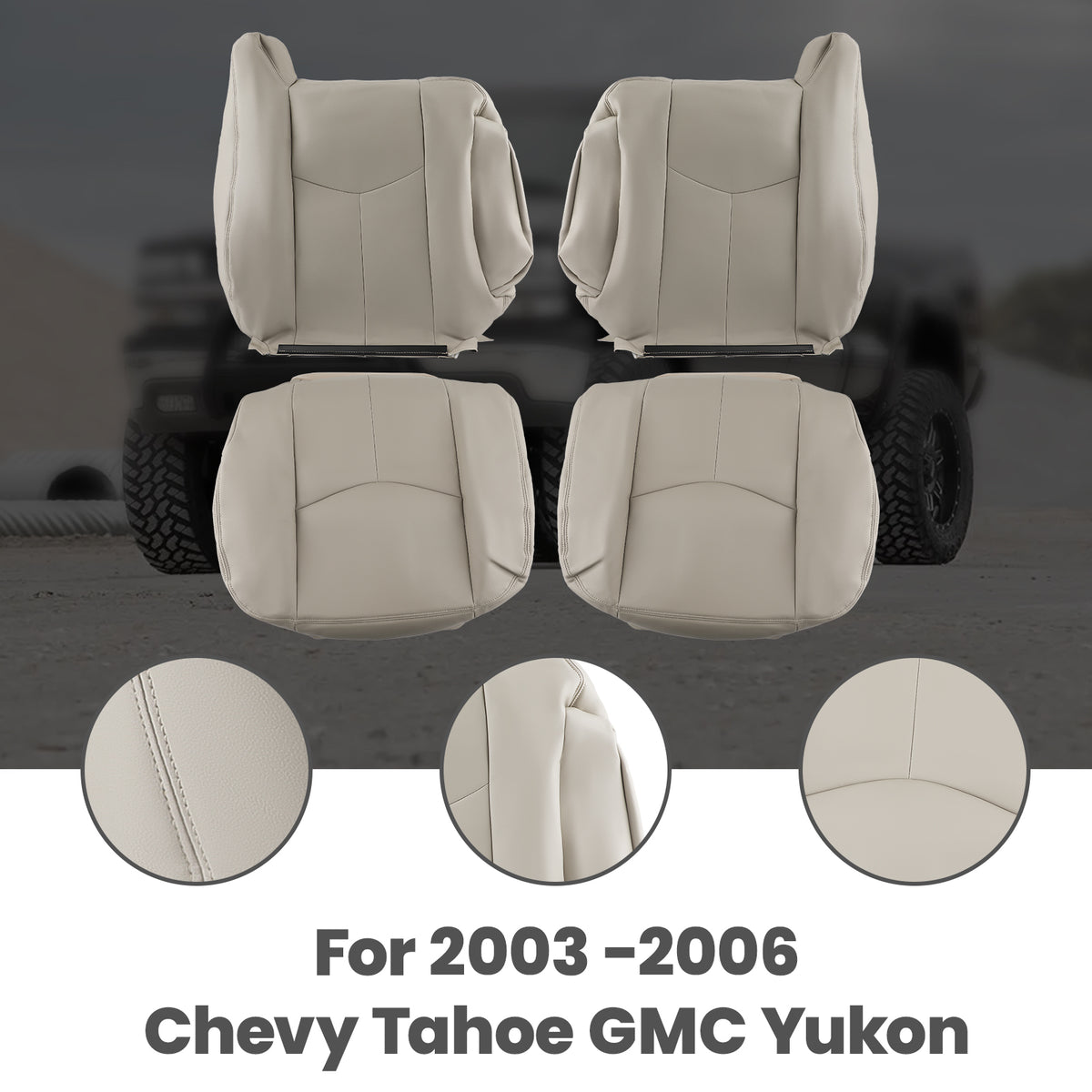 Front Leather compatible For Seat Cover Light Tan compatible For Chevy Tahoe GMC Yukon 2003-05-2006