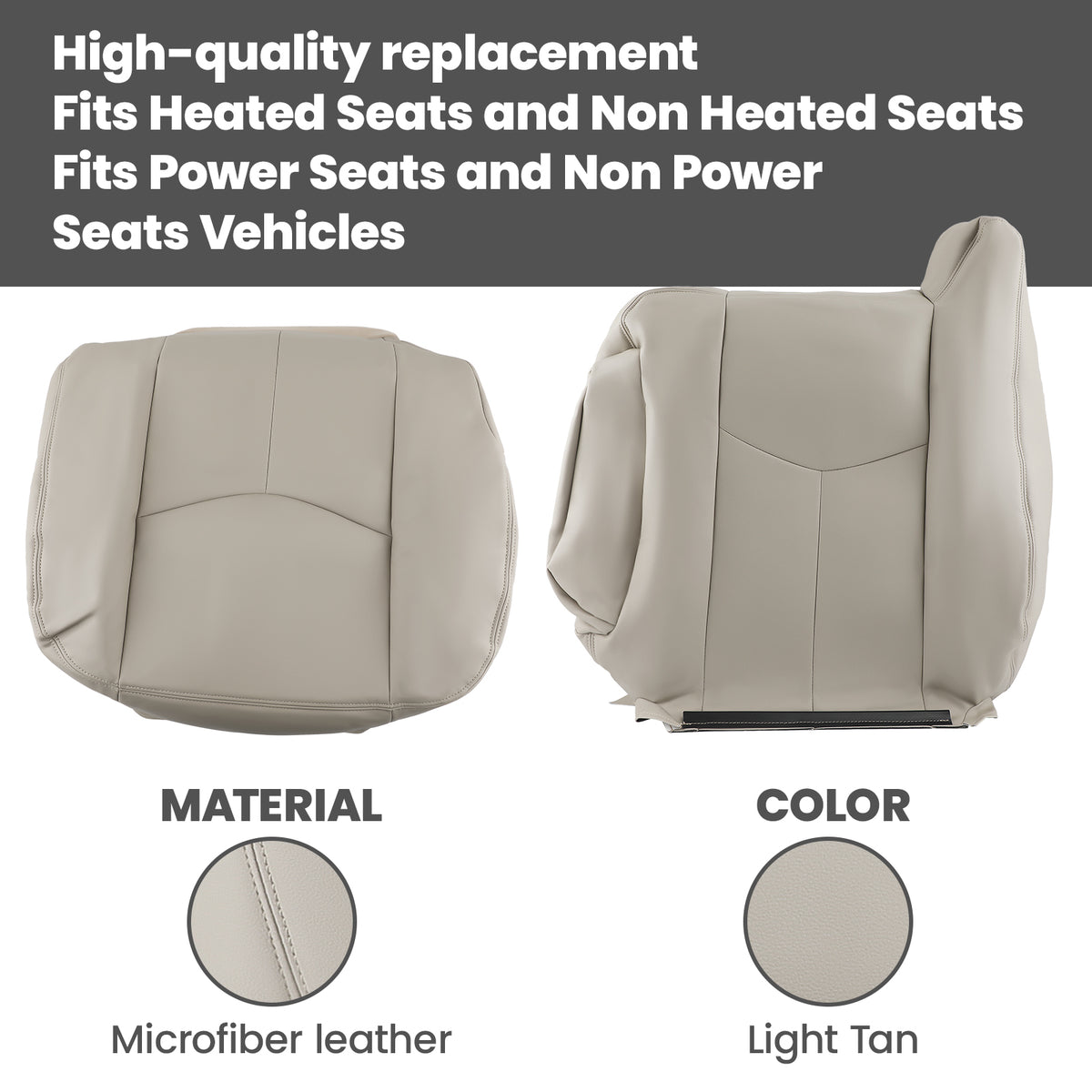 Front Leather compatible For Seat Cover Light Tan compatible For Chevy Tahoe GMC Yukon 2003-05-2006