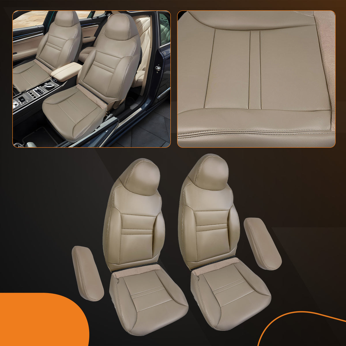Front BottomBack Leather compatible For Seat Cover Tan compatible For Ford Excursion Limited 2000 2001