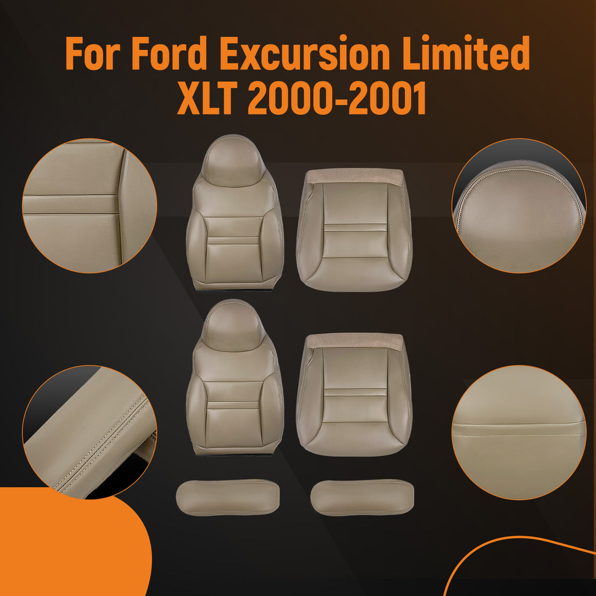 Front BottomBack Leather compatible For Seat Cover Tan compatible For Ford Excursion Limited 2000 2001