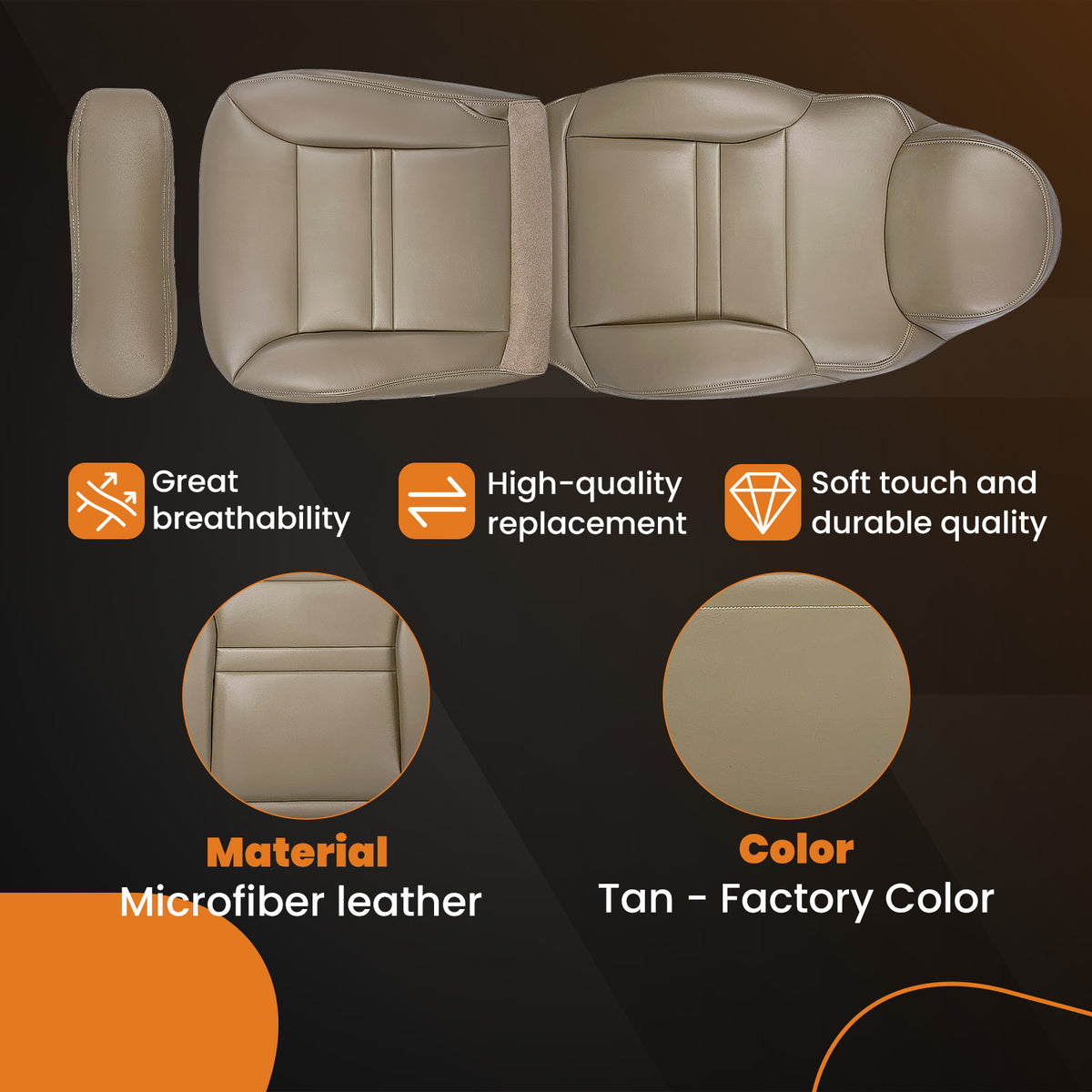 Front BottomBack Leather compatible For Seat Cover Tan compatible For Ford Excursion Limited 2000 2001