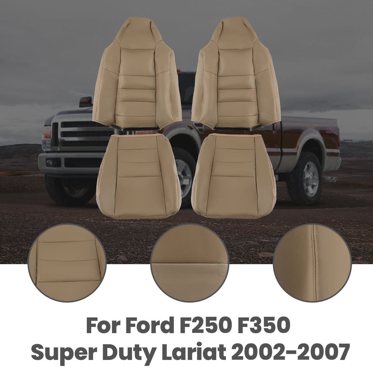 DriverPassenger compatible For Seat Cover Tan compatible For Ford F250 F350 compatible For Super Duty Lariat 2002-2007
