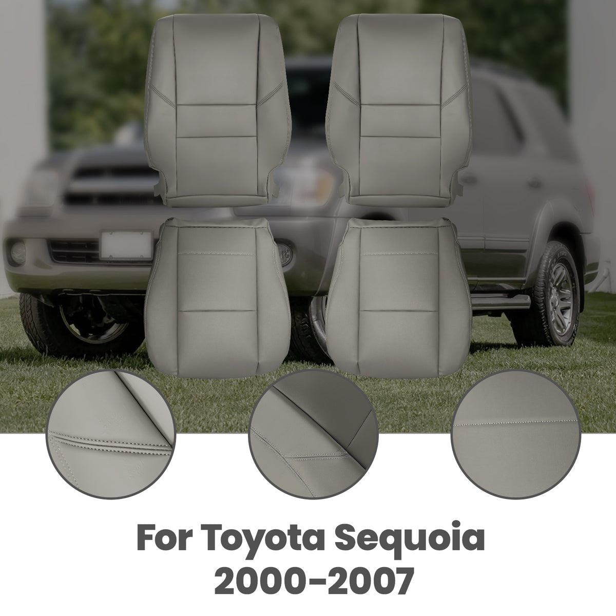4pcs Leather compatible For Seat CoverGray compatible For Toyota Sequoia 2000 2001 2002 2003 2004-2007