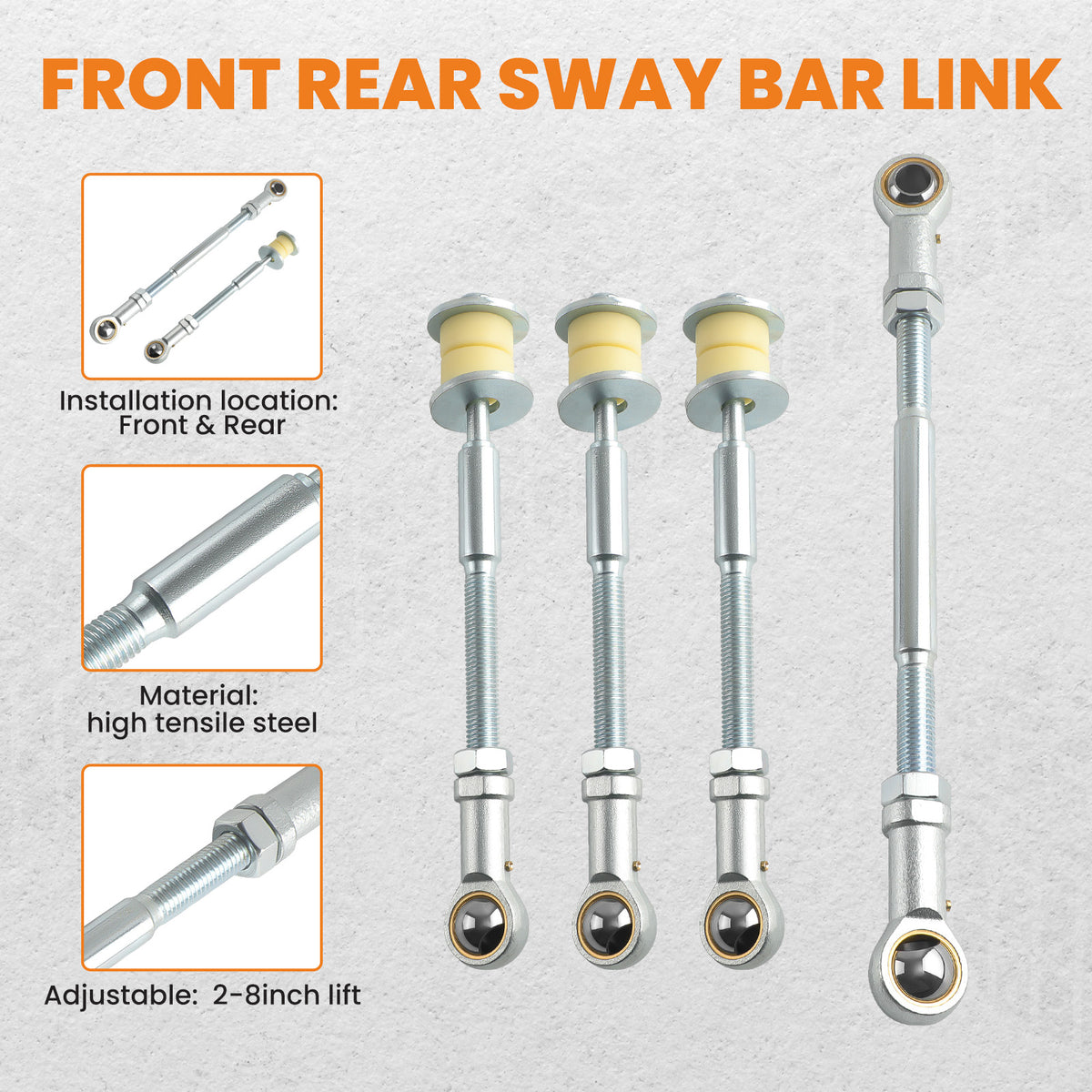4x Front + Rear HD Sway Bar extension Kit compatible For Nissan GU Y61 compatible For Patrol 240-270 mm Lift