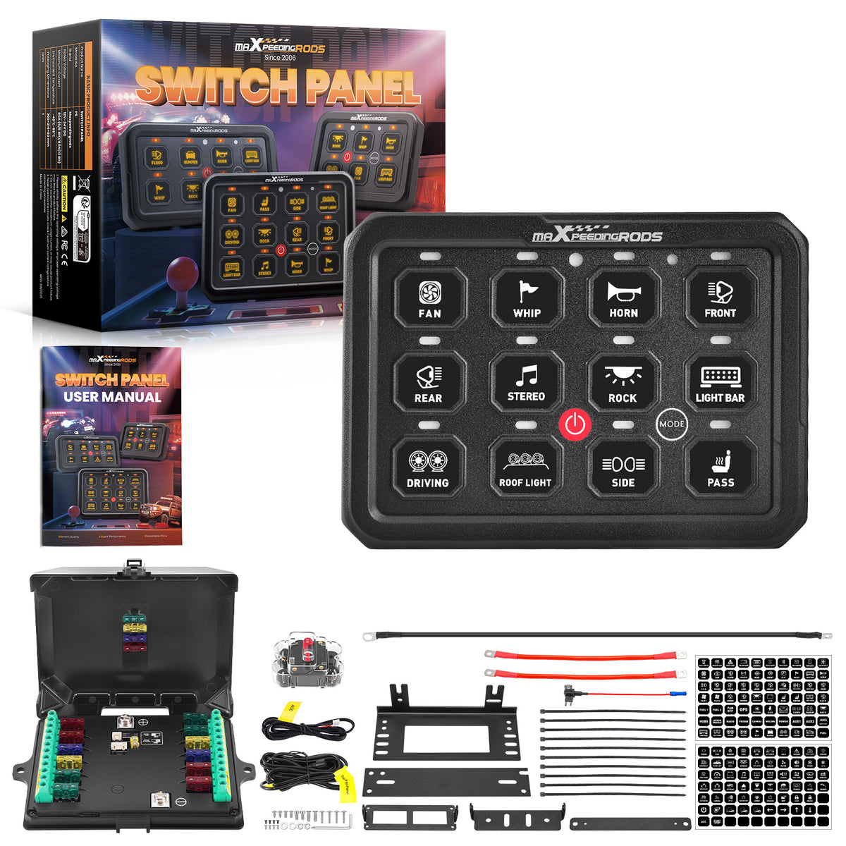 12 Gang Switch Panel Touch Control 80A For Car Truck UTV ATV Boat 12V-24V LED