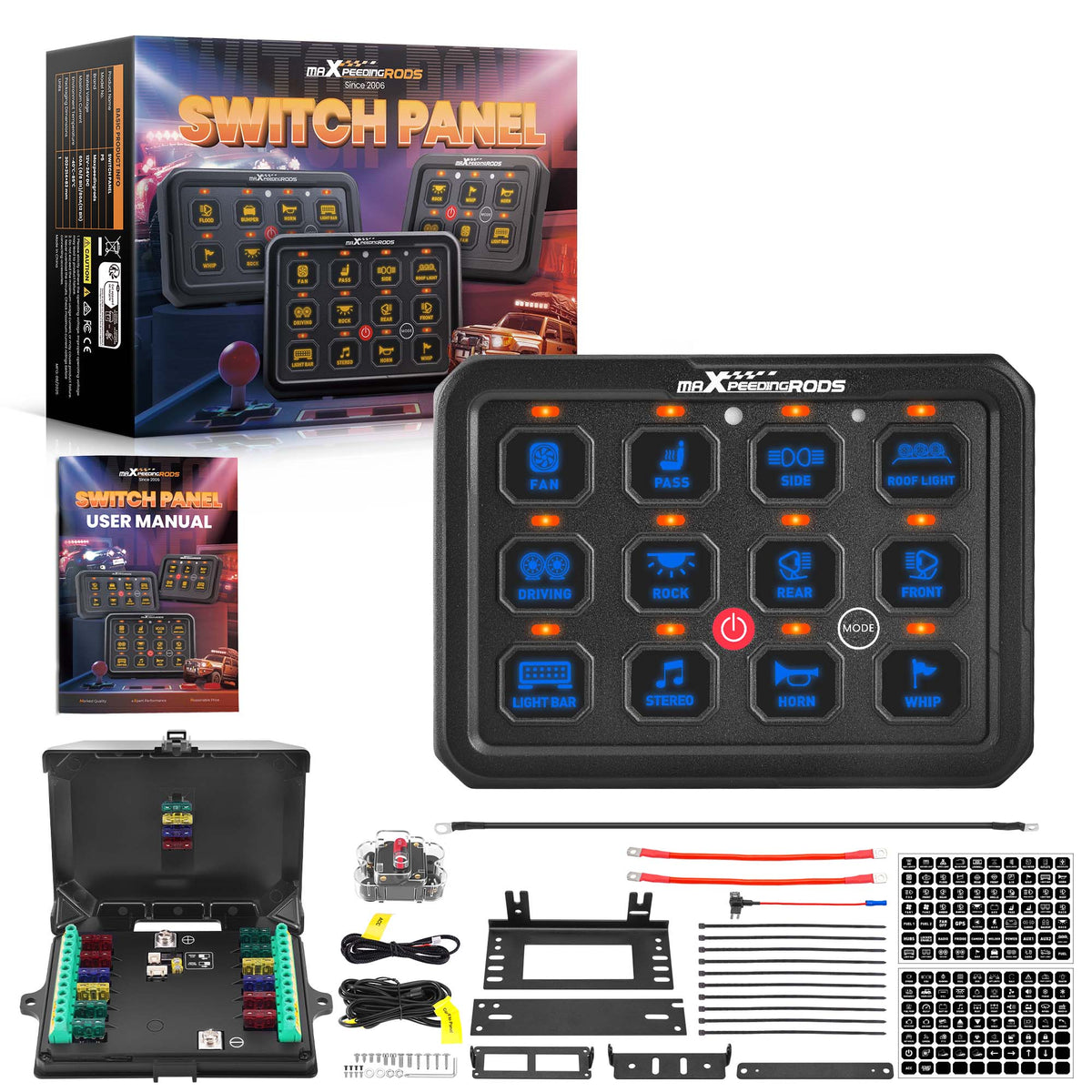 12 Gang Switch Panel Touch Control 80A For Car Truck UTV ATV Boat 12V-24V LED