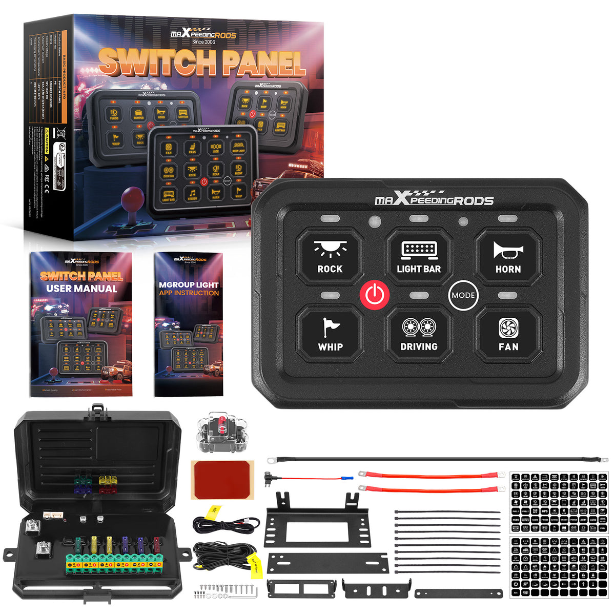 Touch Switch Panel 6 Gang For Off-Road Vehicle SUV Pickup RGB Backlight 60A Max