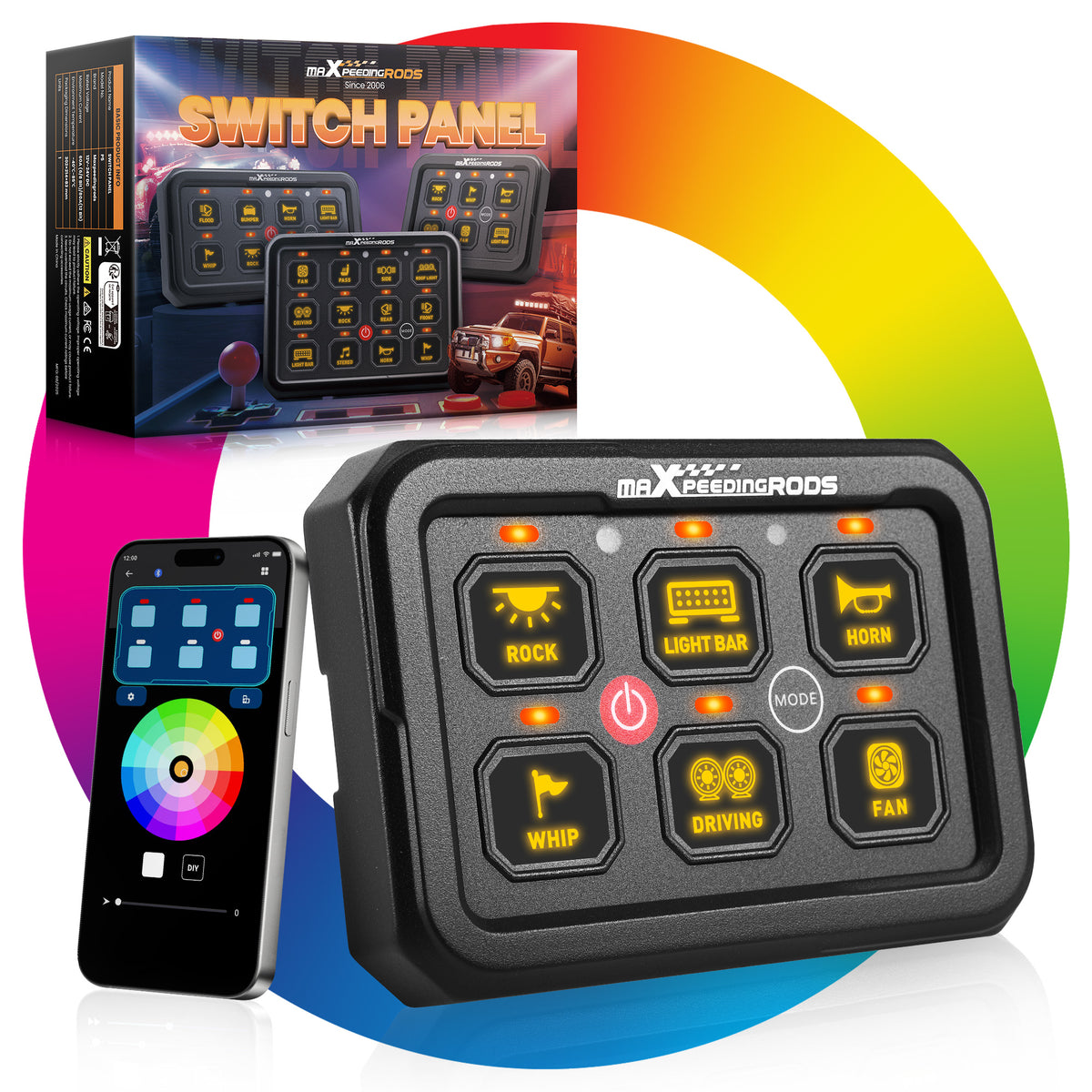 Touch Switch Panel 6 Gang For Off-Road Vehicle SUV Pickup RGB Backlight 60A Max
