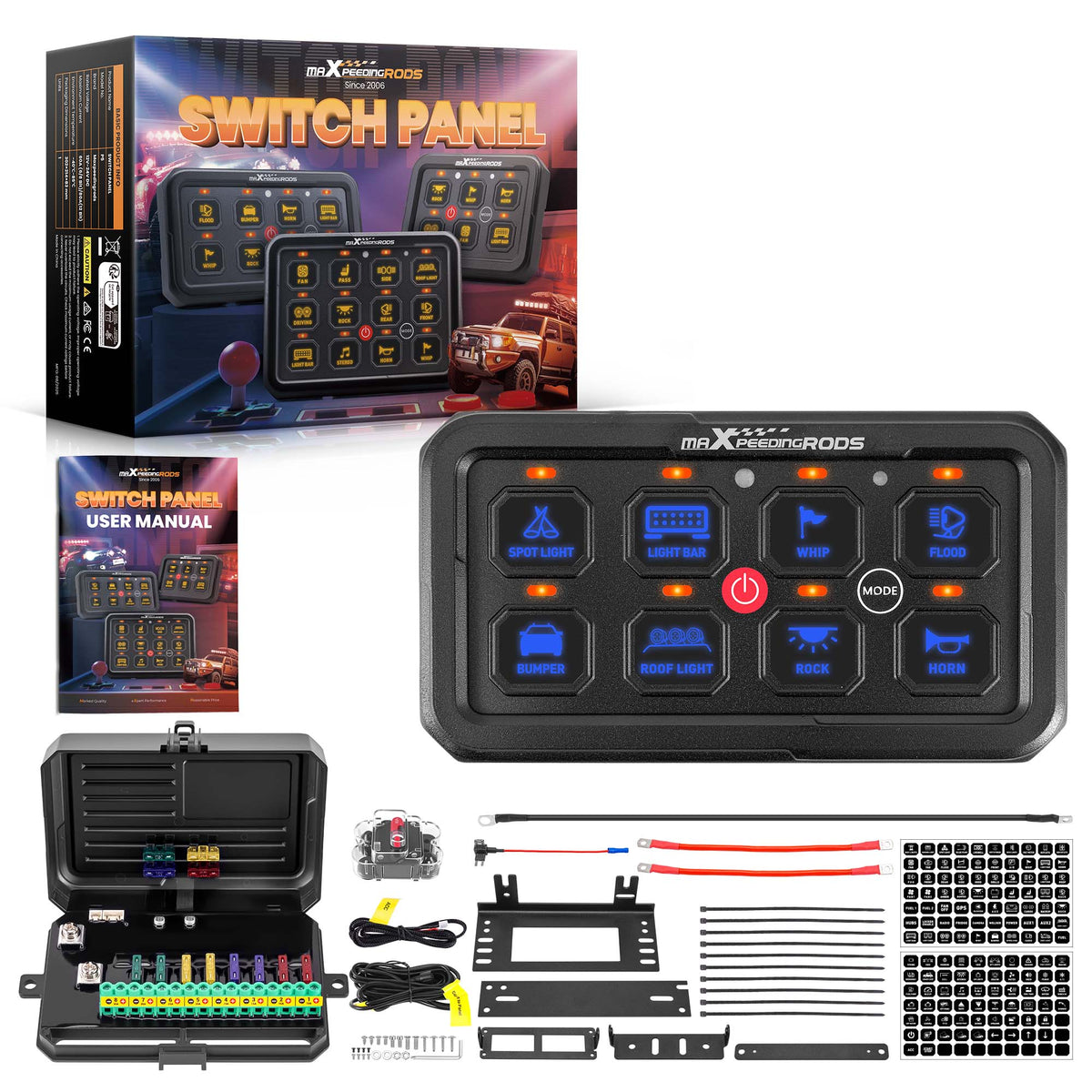Touch Switch Panel 8 Gang For Universal Pickup UTV ATV 60A Auto Dimming Control