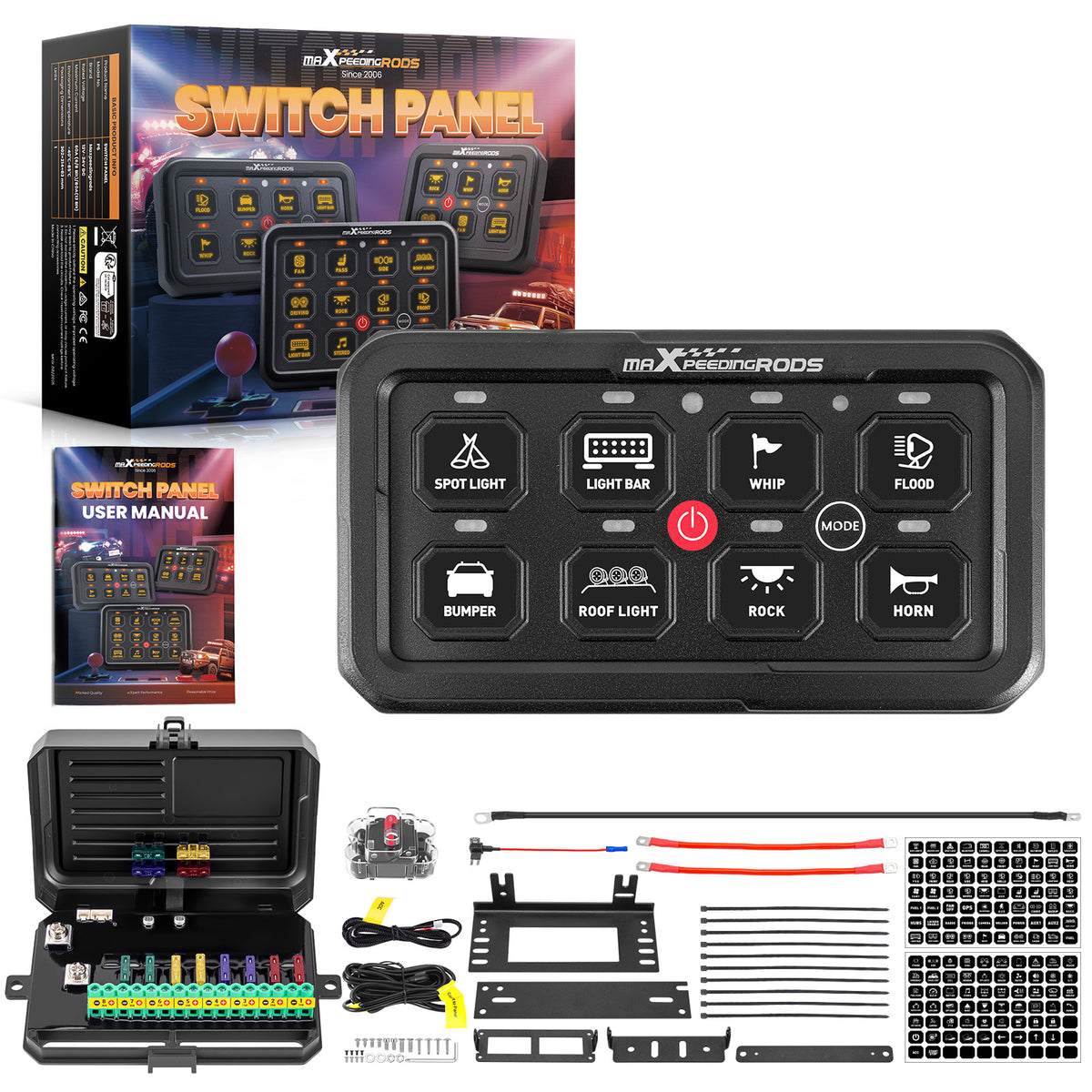 Touch Switch Panel 8 Gang For Universal Pickup UTV ATV 60A Auto Dimming Control