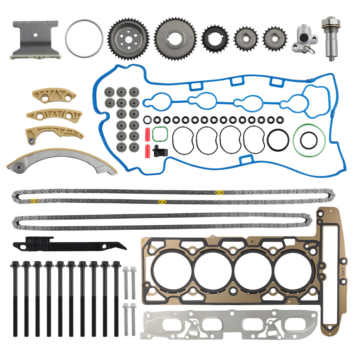 Timing Chain Kit Head Gasket Bolt Set compatible For CHEVROLET HHR 2.0L compatible For EQUINOX 2.4L COBALT