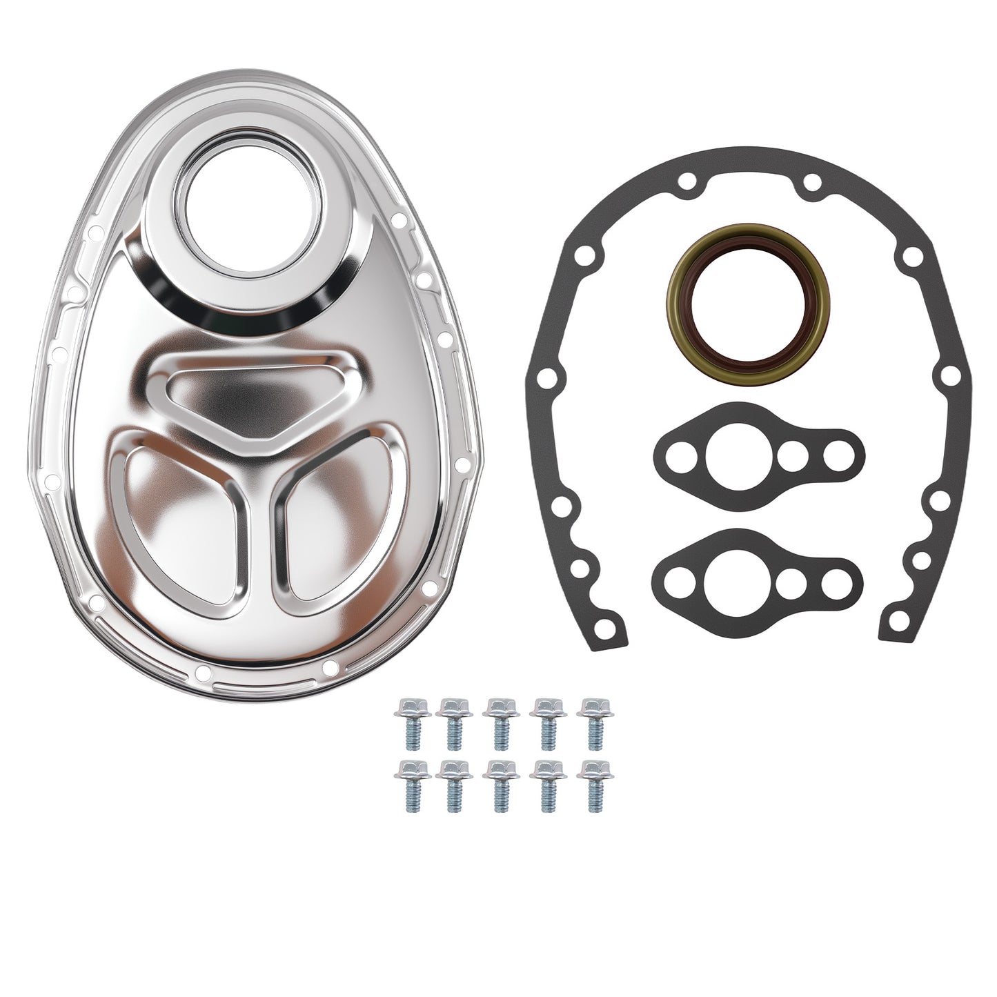 Timing Chain Cover for SB compatible for Chevy V8 SBC 283 327 350 383 400 V8 Roller Cam Chrome