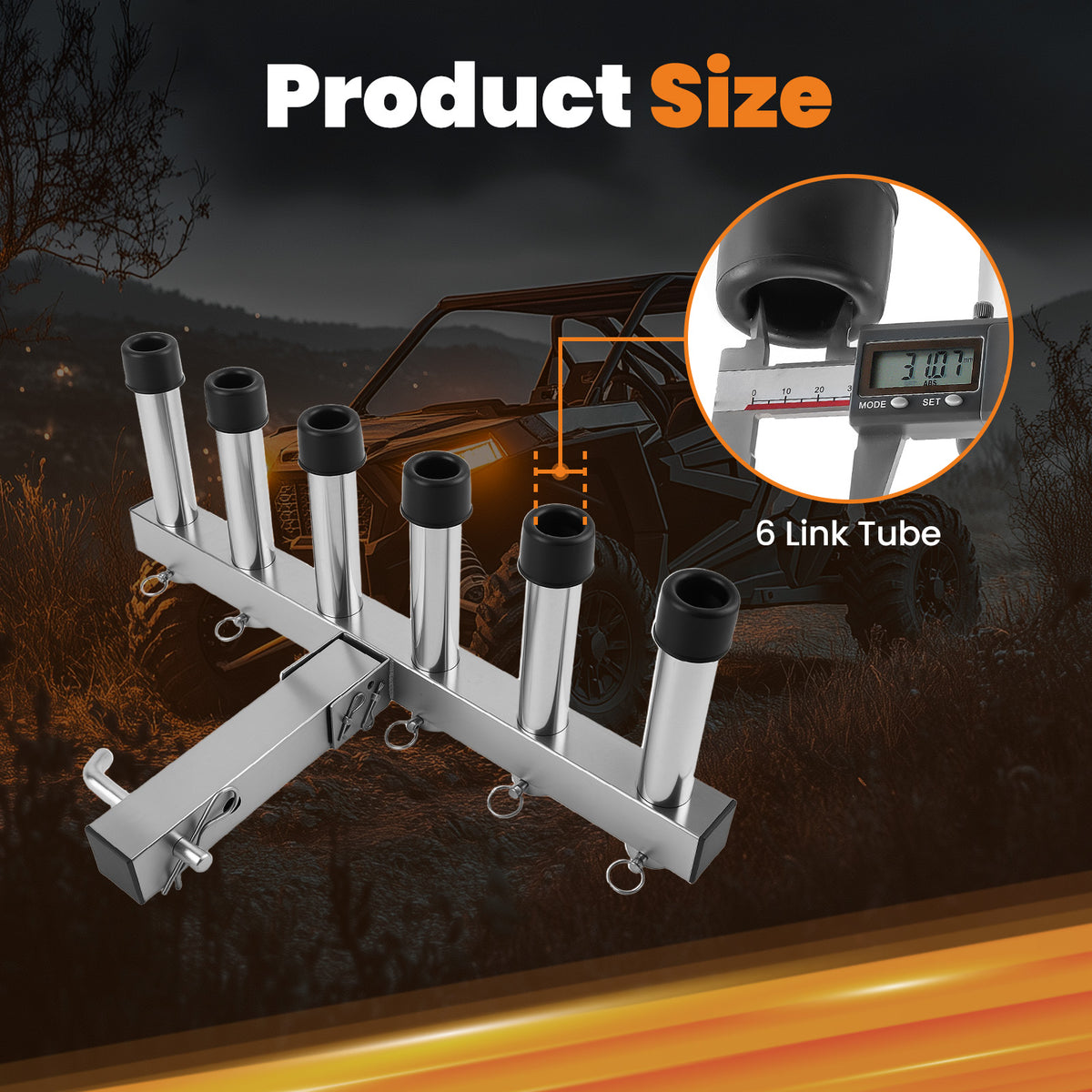 Stainless Steel 6 Rod Fishing Rod Pole Holder For Vehicle With 2 Hitch Mount