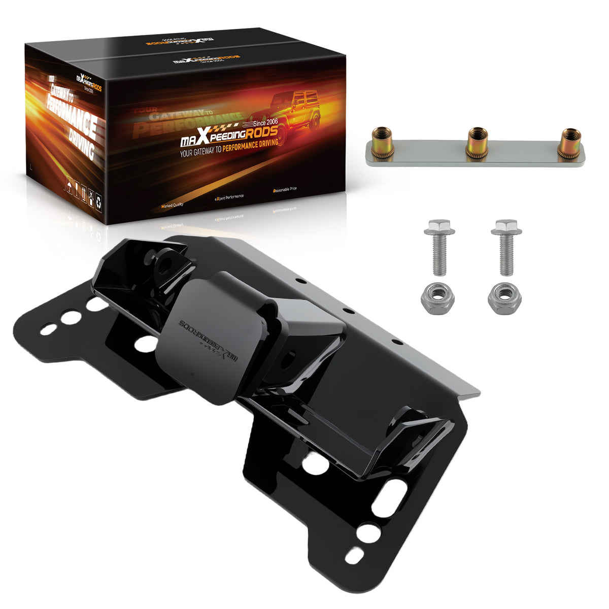 2 Front Steel Mount compatible For Polaris Ranger Black Powder Coated Hitch Receiver