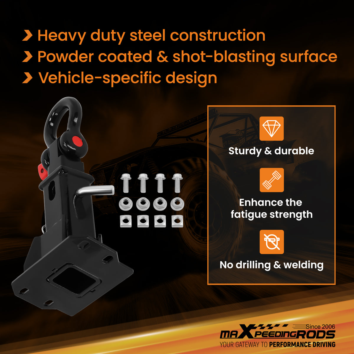 Front Receiver Mount compatible For Bobcat UV34 3400 Series 2015-2024 w/Shackle Black