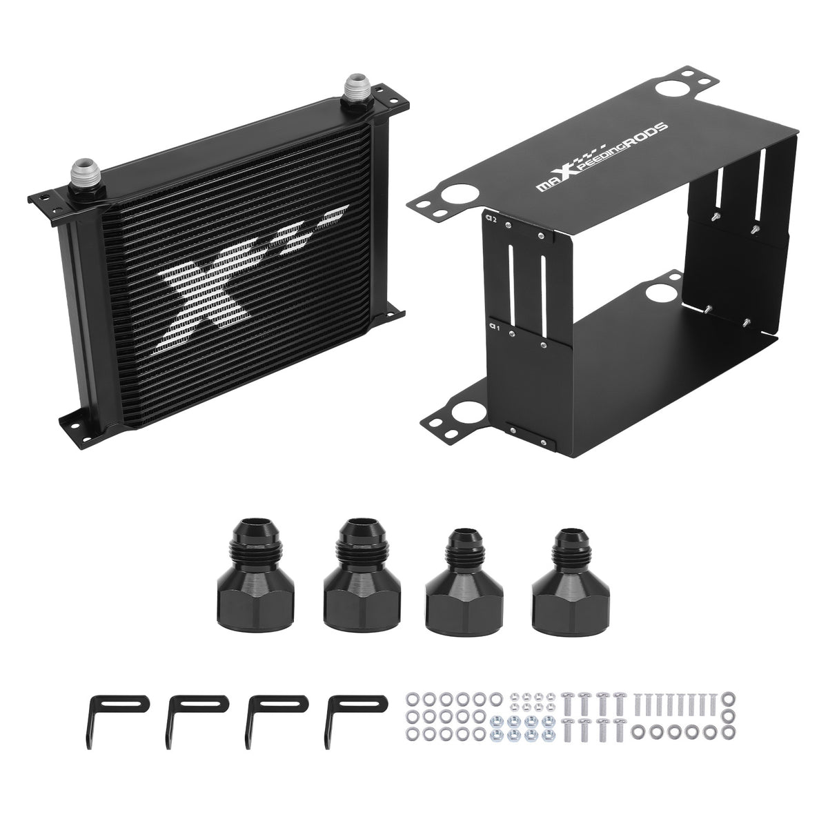 30 Row Aluminum Oil Cooler Kit Universal AN10 with Transmission Adapters