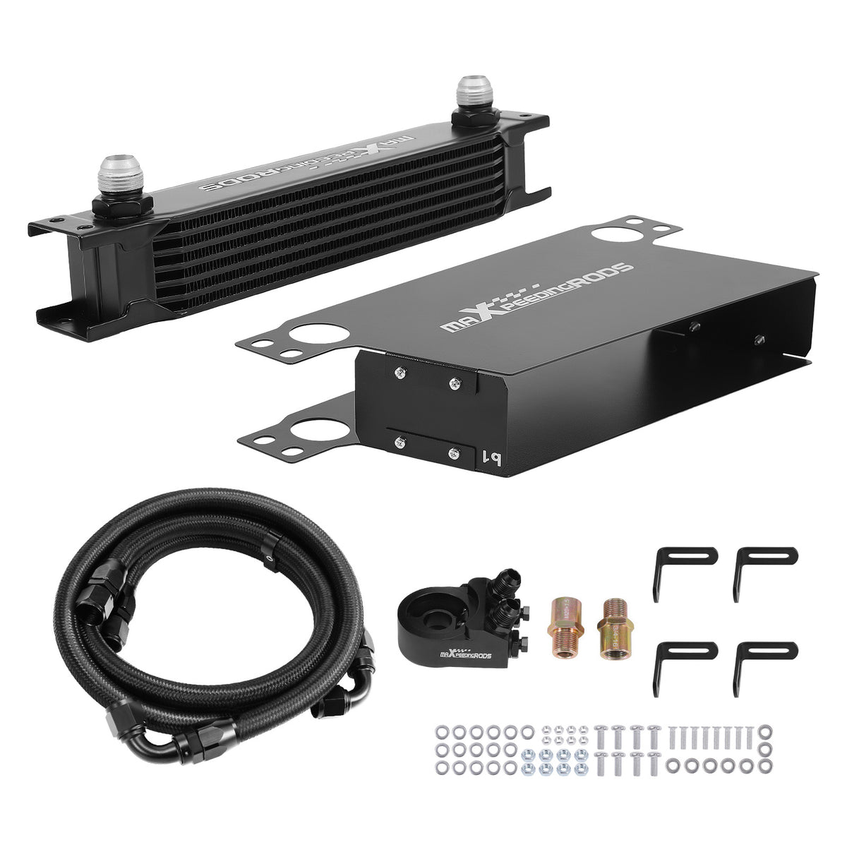 7 Row Universal Transmission Oil Cooler 10AN Aluminum Thermostatic Adapter Hose