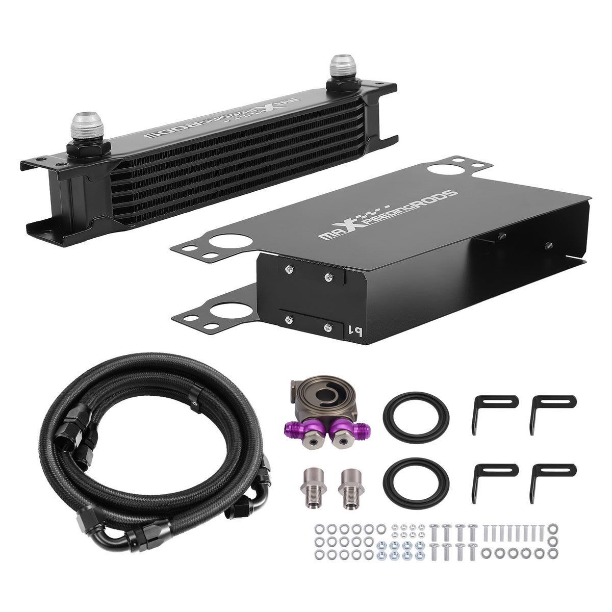 Universal 7 Row Oil Cooler 10AN Kit Aluminum British Style with NPT Ports Black